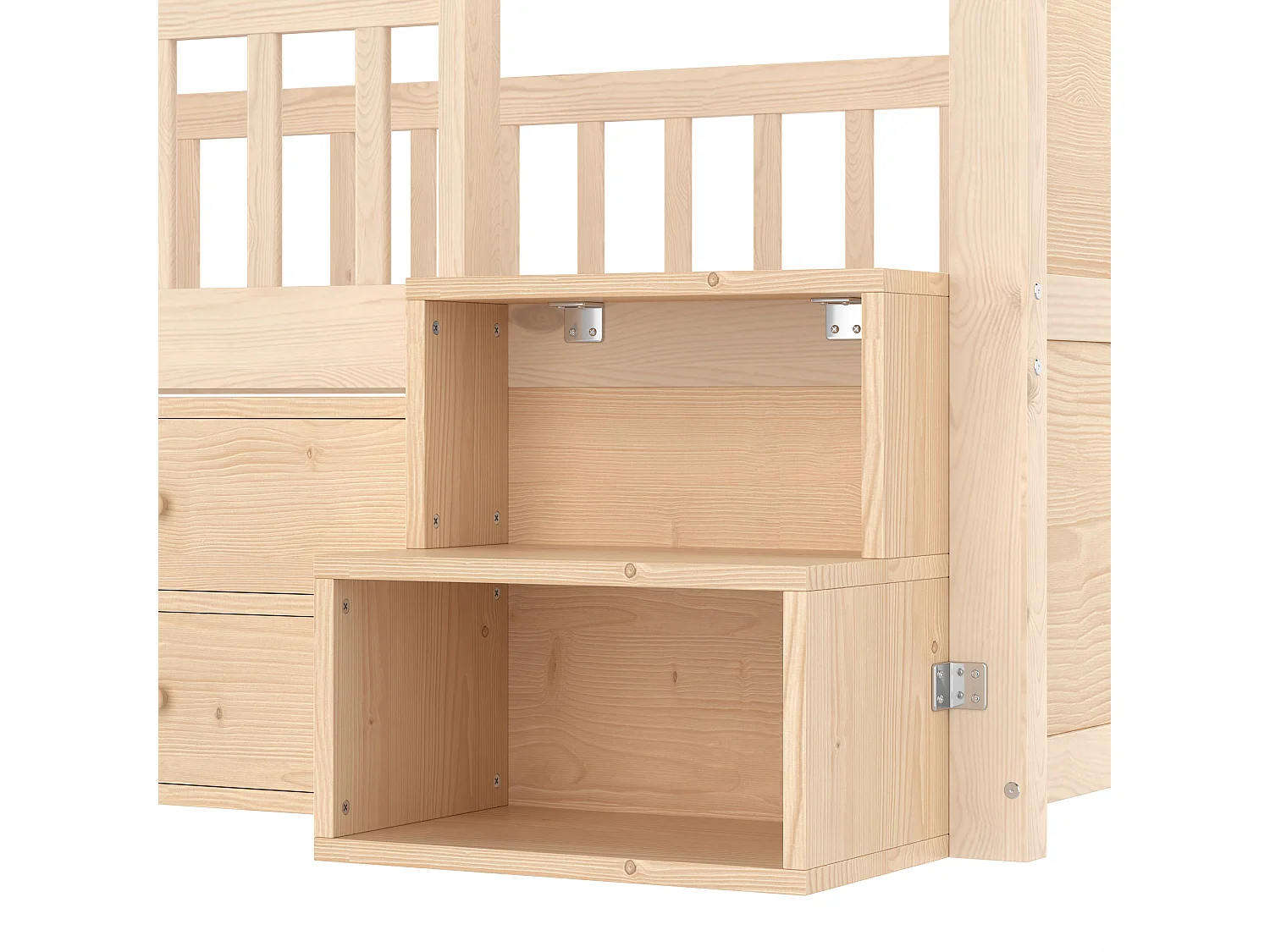 Lit enfant mi-hauteur 90x200cm - avec 4 tiroirs - avec éclairage LED - avec échelle de rangement - naturel (matelas non inclus)