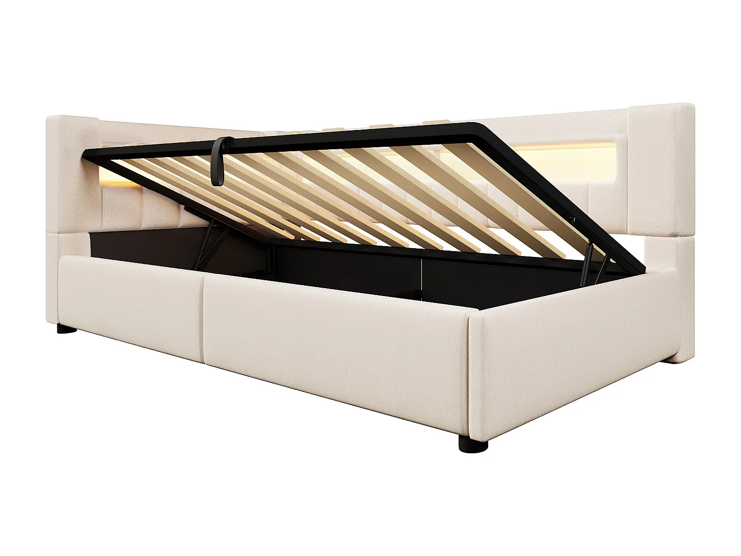 Canapé-lit coffre 90 x 200 cm - avec port USB Type-C - avec éclairage LED - beige (matelas non inclus)