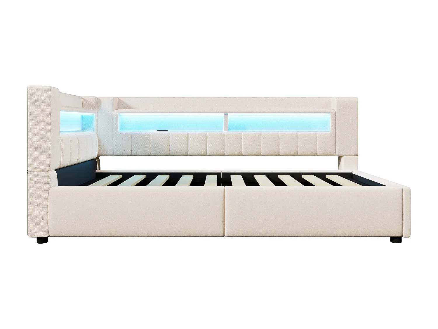 Canapé-lit coffre 90 x 200 cm - avec port USB Type-C - avec éclairage LED - beige (matelas non inclus)