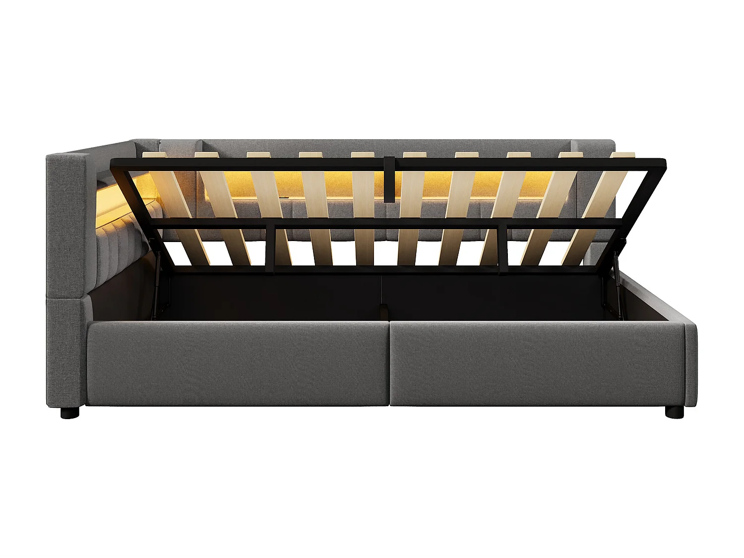 Canapé-lit coffre 140 x 200 cm - avec port USB Type-C - avec éclairage LED - gris (matelas non inclus)