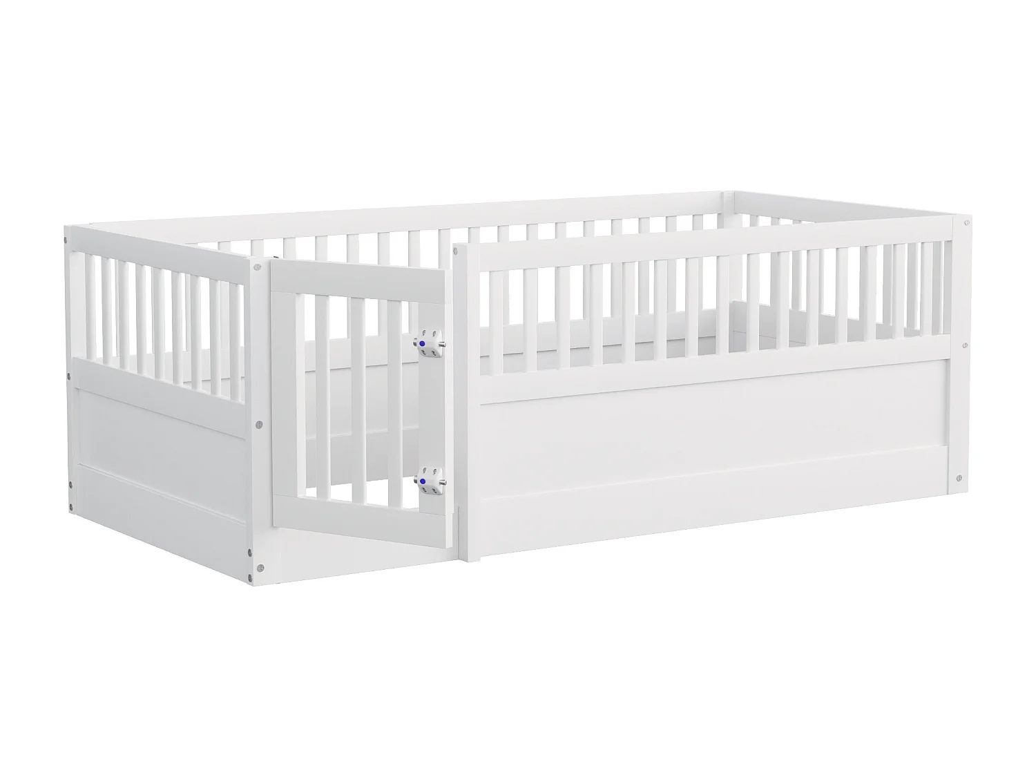 Kinderbed 90 x 200 cm - houten bedframe - met veiligheidshekken - met deur - wit​ (lattenbodem niet inbegrepen)