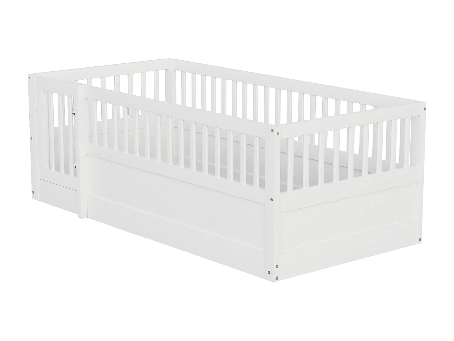 Kinderbed 90 x 200 cm - houten bedframe - met veiligheidshekken - met deur - wit​ (lattenbodem niet inbegrepen)