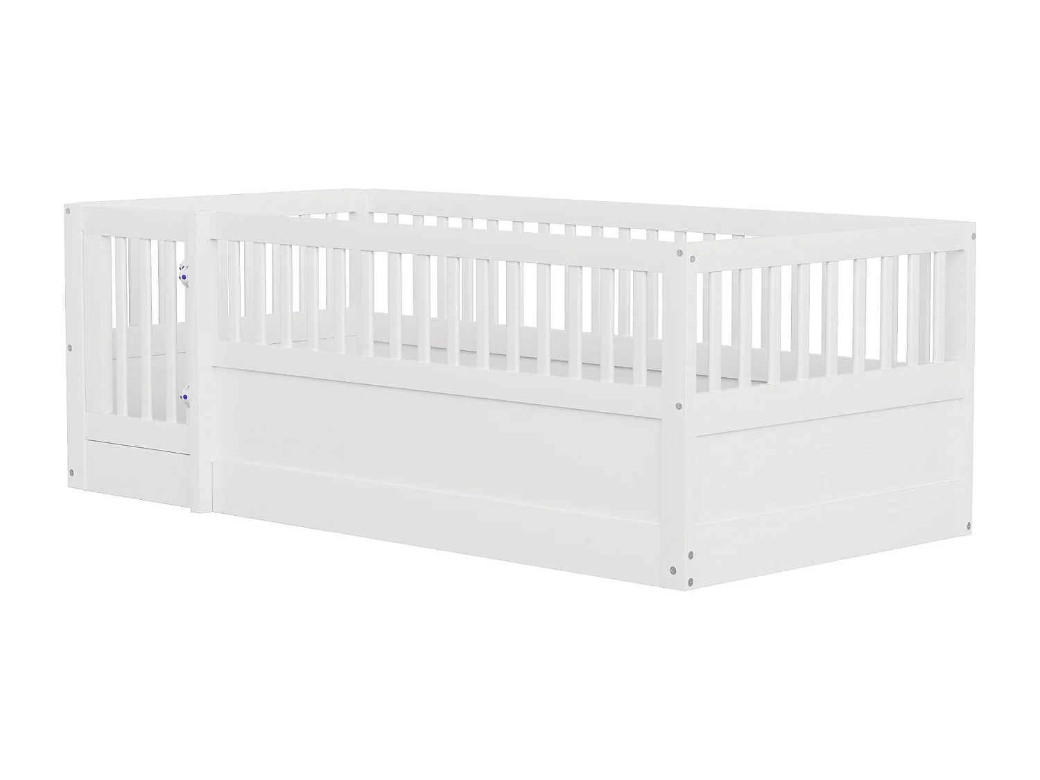 Kinderbed 90 x 200 cm - houten bedframe - met veiligheidshekken - met deur - wit​ (lattenbodem niet inbegrepen)