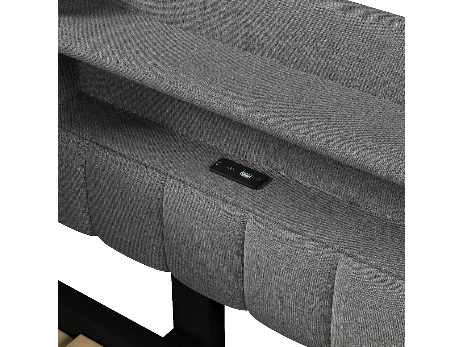 Canapé-lit 90x200 cm (180 x 200 cm) - avec lit gigogne - avec USB + Type-C - avec éclairage LED - gris (matelas non inclus)