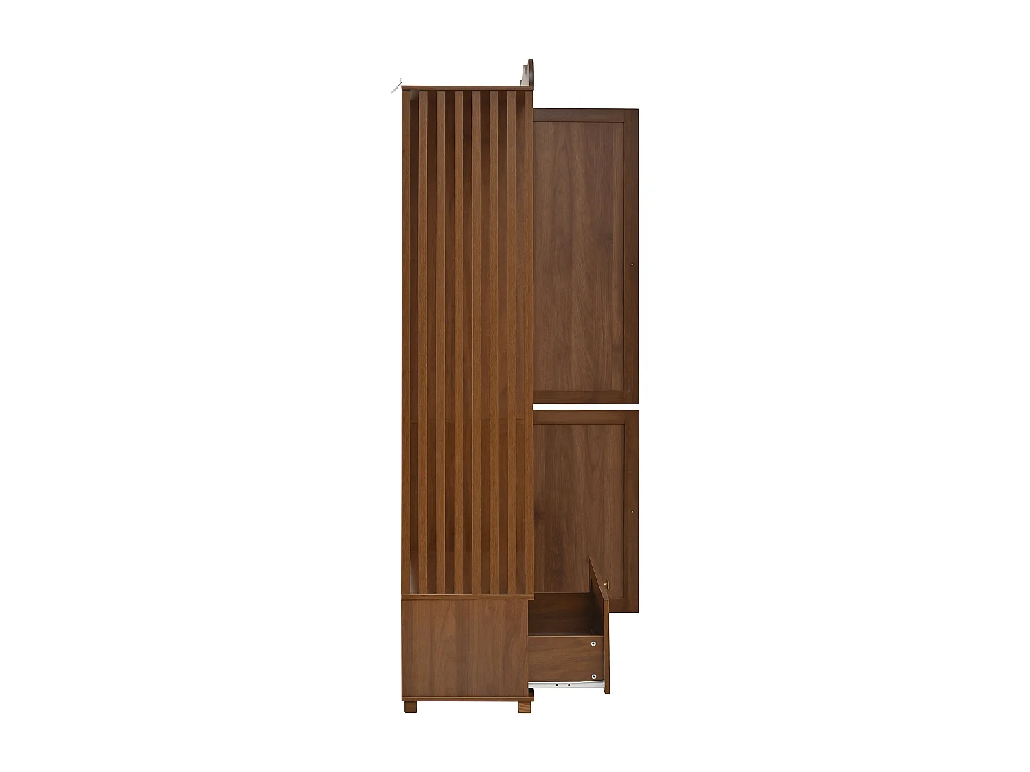 Garderobeset - 115,5x38,5x194,5 cm - met spiegel en open droogrek - 1 lade en 2 deuren - MDF - Notenhout kleur