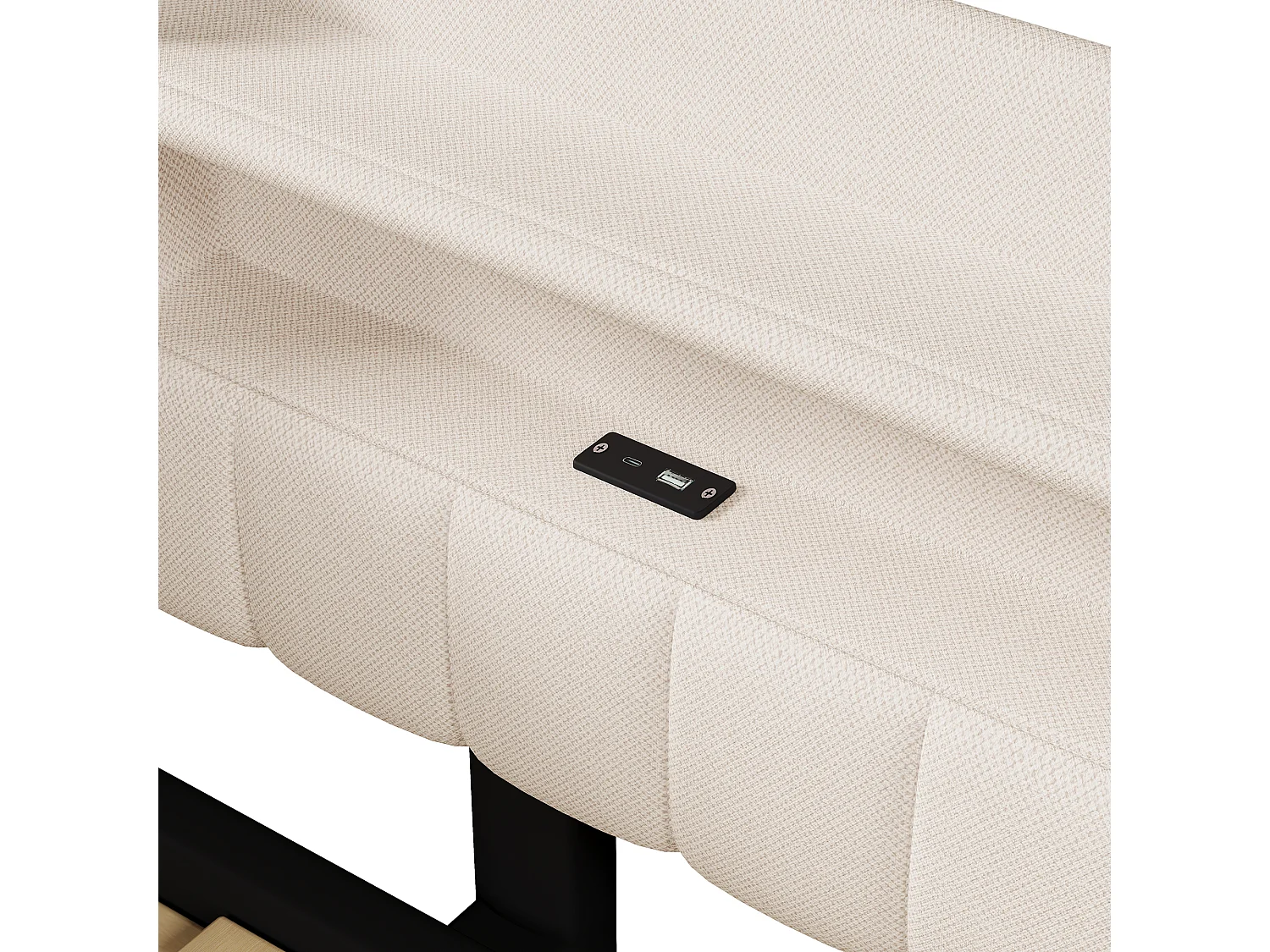 Canapé-lit 90x200 cm (180 x 200 cm) - avec lit gigogne - avec USB + Type-C - avec éclairage LED - beige (matelas non inclus)