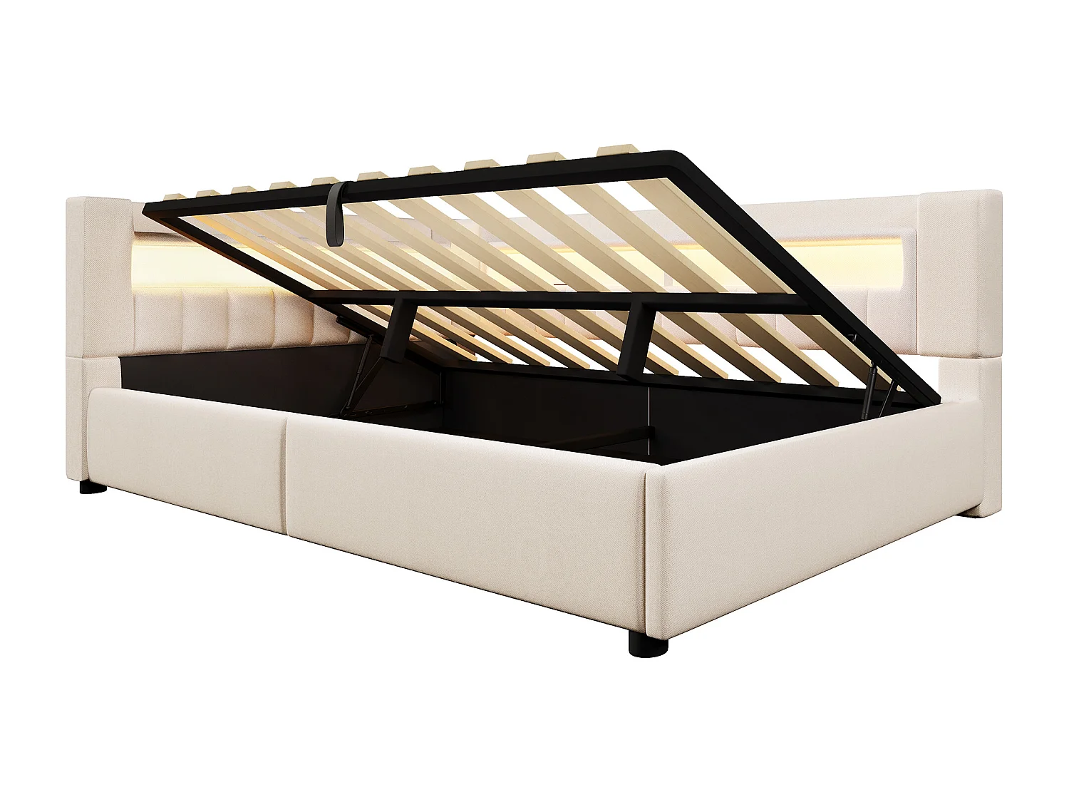 Canapé-lit coffre 140 x 200 cm - avec port USB Type-C - avec éclairage LED - beige (matelas non inclus)