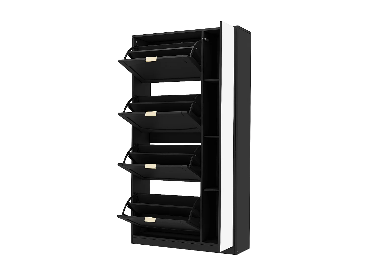 Moderner Schuhschrank - mit Spiegel + 4 Klappfächern - Schwarz