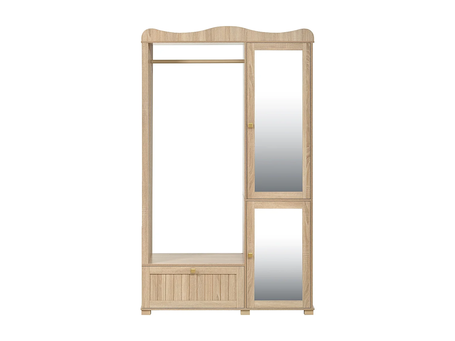 Garderobeset - 115,5x38,5x194,5 cm - met spiegel en open droogrek - 1 lade en 2 deuren - MDF - Eiken kleur