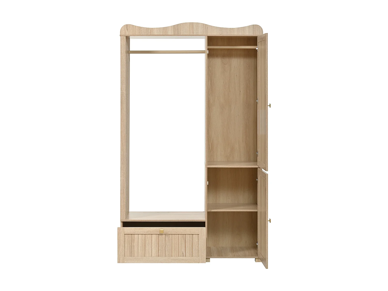 Garderobeset - 115,5x38,5x194,5 cm - met spiegel en open droogrek - 1 lade en 2 deuren - MDF - Eiken kleur
