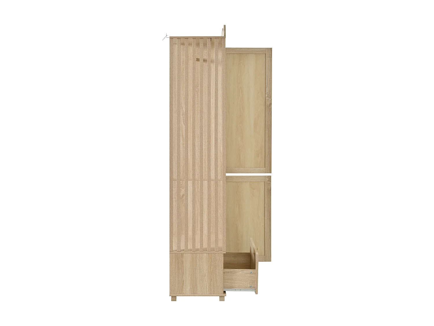 Garderobeset - 115,5x38,5x194,5 cm - met spiegel en open droogrek - 1 lade en 2 deuren - MDF - Eiken kleur