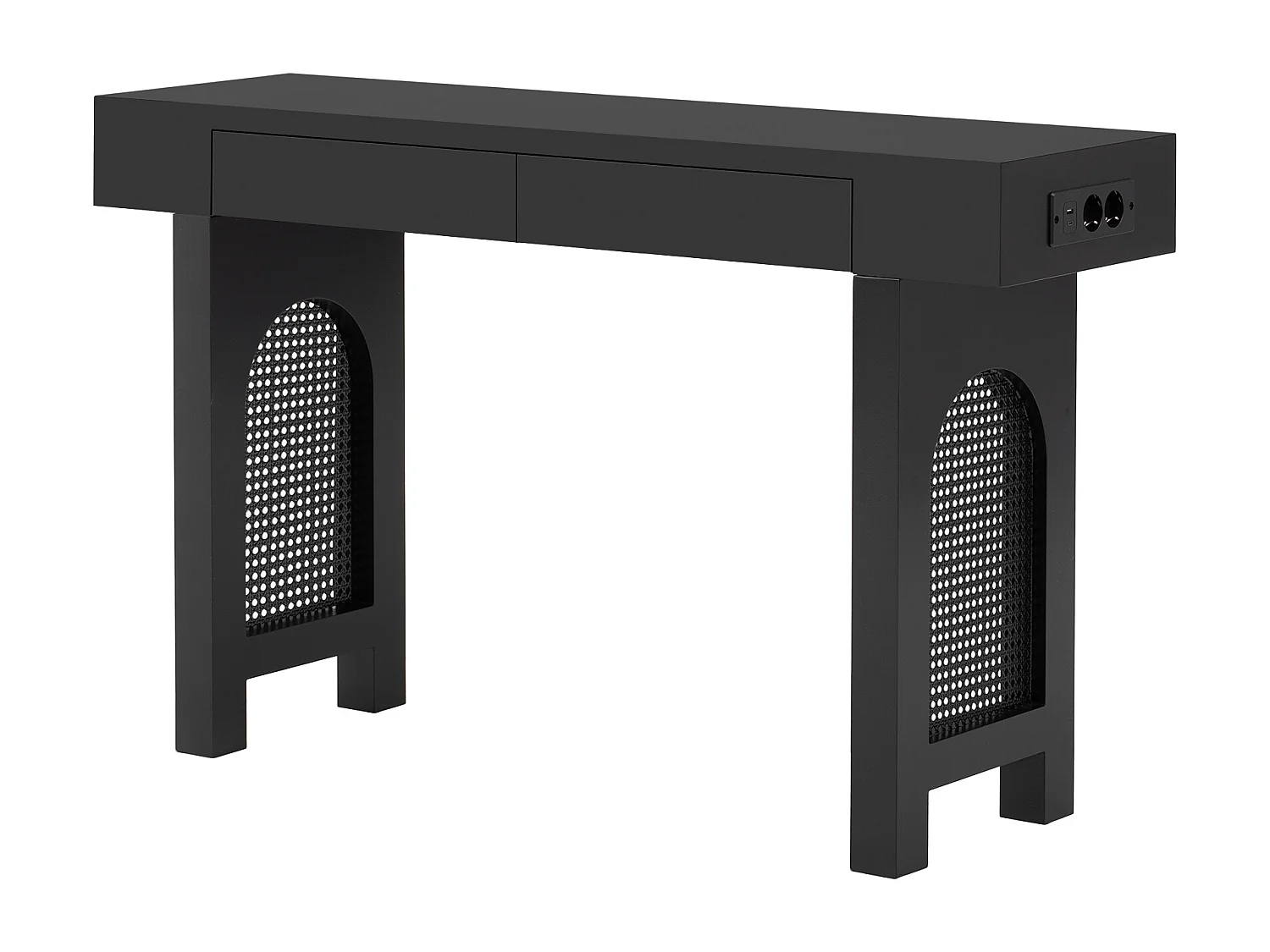 Table console 120x35.5x76..5cm - avec 2 tiroirs - avec prise de courant - MDF - Noir