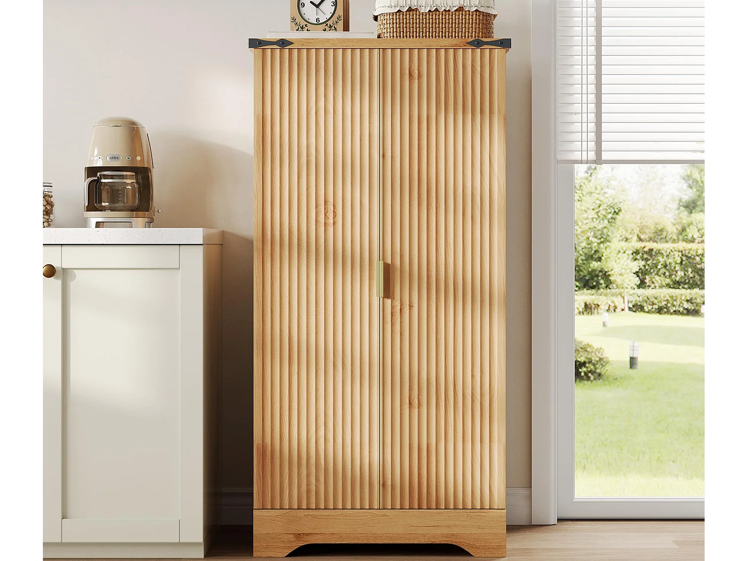 Nowoczesny kredens kuchenny 60,5x40x120cm - z oświetleniem LED z czujnikiem - z 2 drzwiami i półką na przyprawy - Naturalny