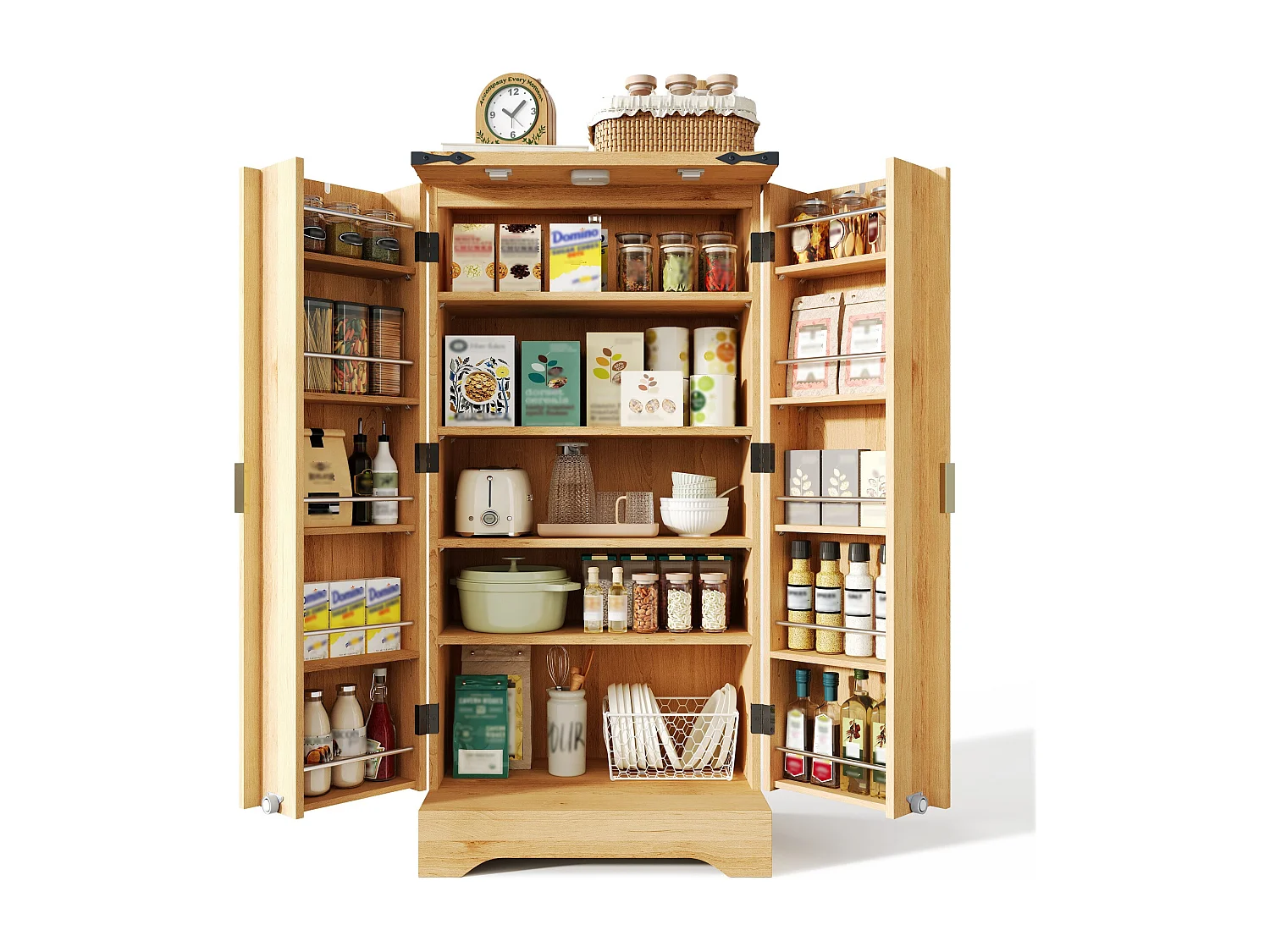 Nowoczesny kredens kuchenny 60,5x40x120cm - z oświetleniem LED z czujnikiem - z 2 drzwiami i półką na przyprawy - Naturalny