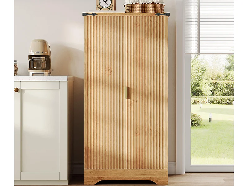 Nowoczesny kredens kuchenny 60,5x40x120cm - z oświetleniem LED z czujnikiem - z 2 drzwiami i półką na przyprawy - Naturalny