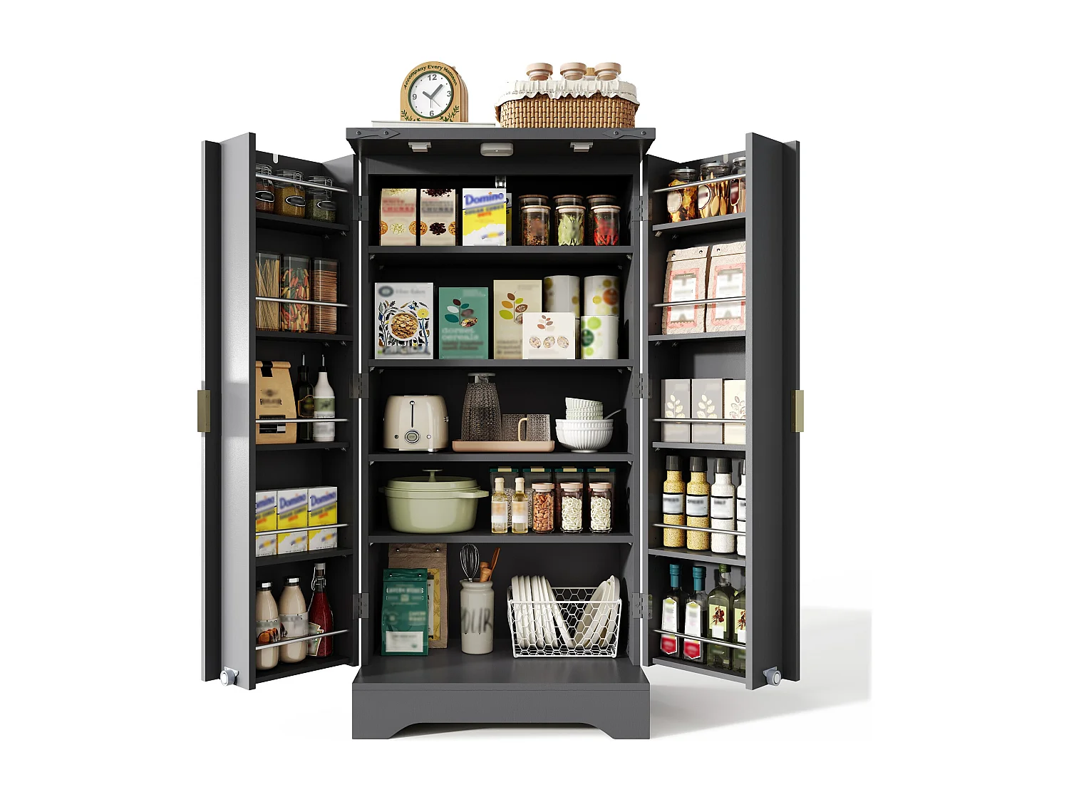 Nowoczesny kredens kuchenny 60,5x40x120cm - z oświetleniem LED z czujnikiem - z 2 drzwiami i półką na przyprawy - Czarny