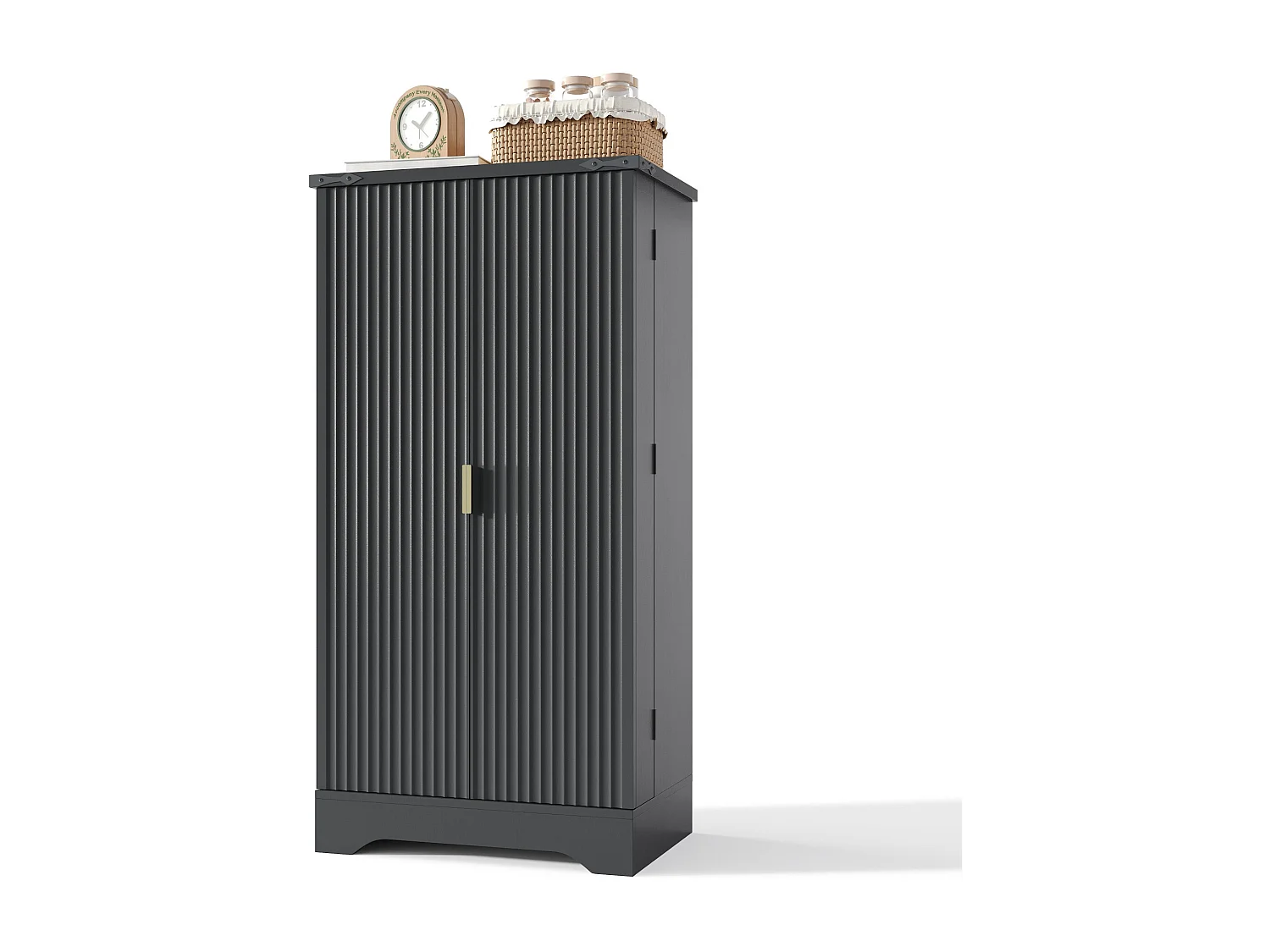 Nowoczesny kredens kuchenny 60,5x40x120cm - z oświetleniem LED z czujnikiem - z 2 drzwiami i półką na przyprawy - Czarny