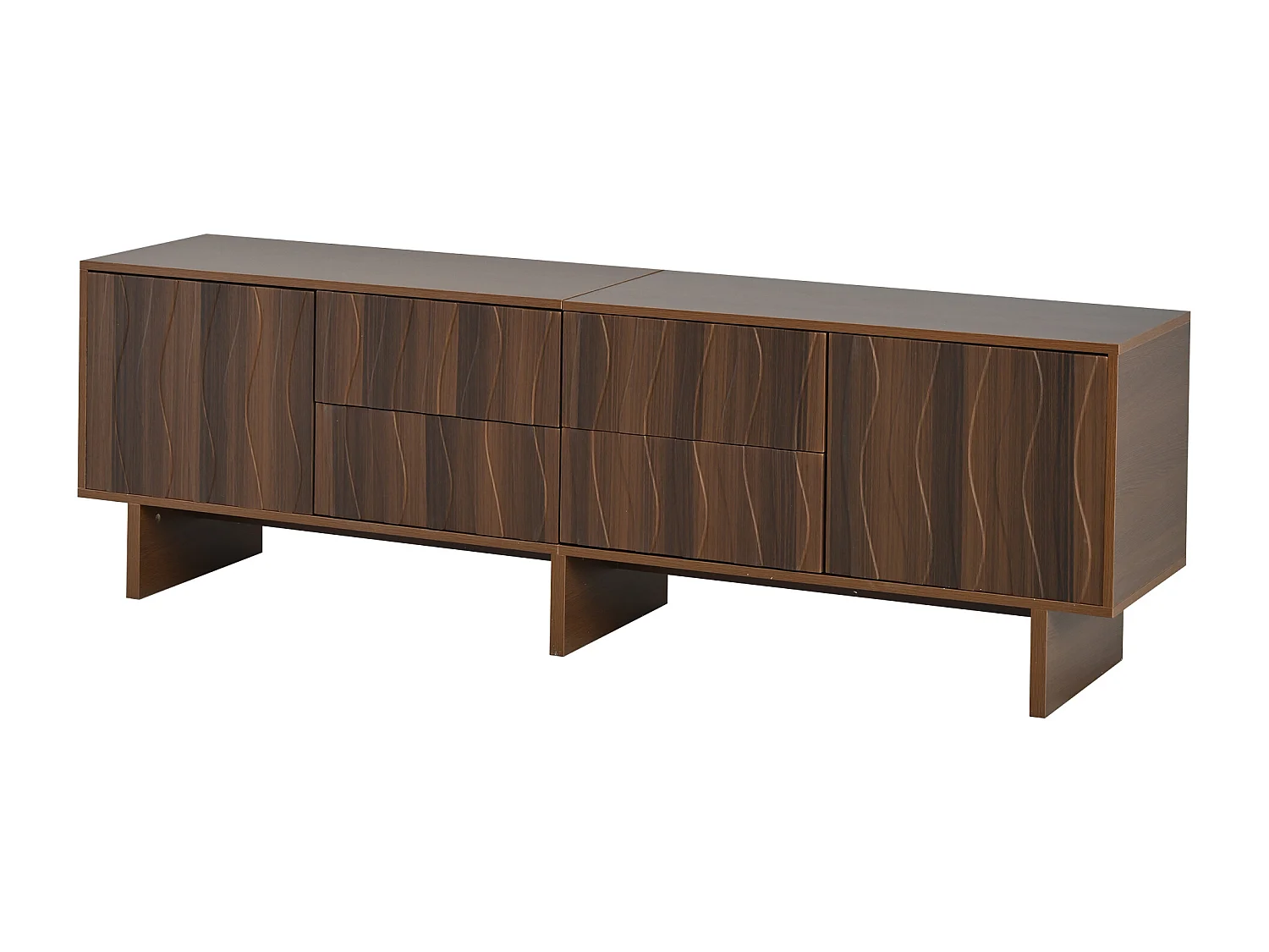 TV-Schrank 180x40x56 cm - 4 Schubladen und 2 Türen - wellenförmiges Design - Spanplatten - dunkle Nussbaumfarbe