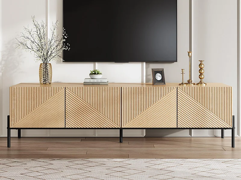 Mobile TV moderno 163,5x40x45 cm - Ripo a 4 ante - Texture 3D - MDF - Naturale