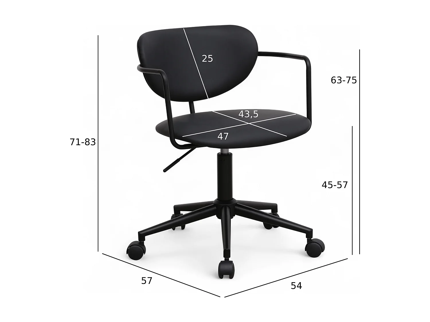 Bürostuhl höhenverstellbar Lido - Kunstleder & Metall - Schwarz
