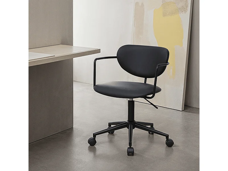 Bürostuhl höhenverstellbar Lido - Kunstleder & Metall - Schwarz