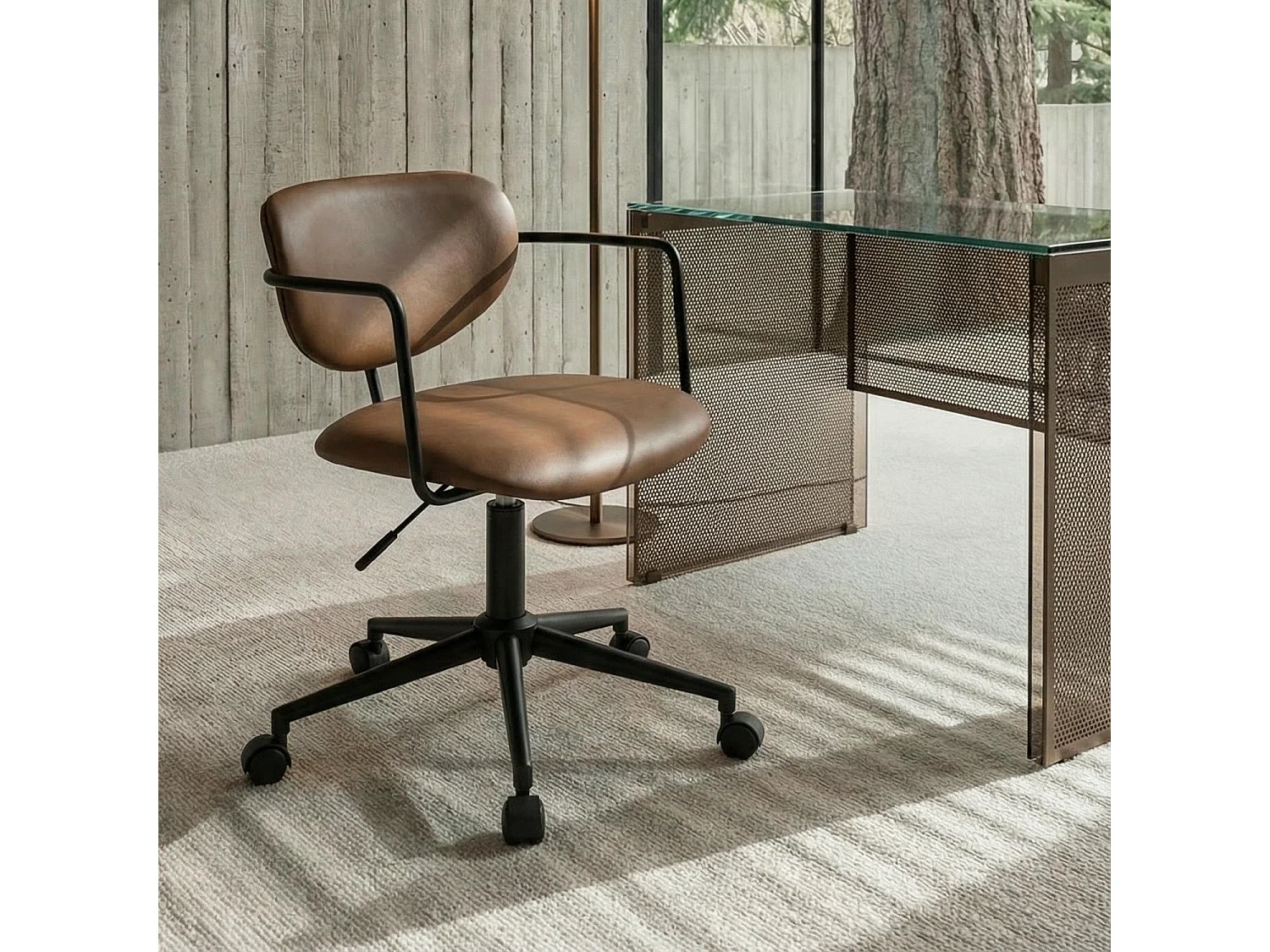 Bürostuhl höhenverstellbar Lido - Kunstleder & Metall - Dunkelbraun