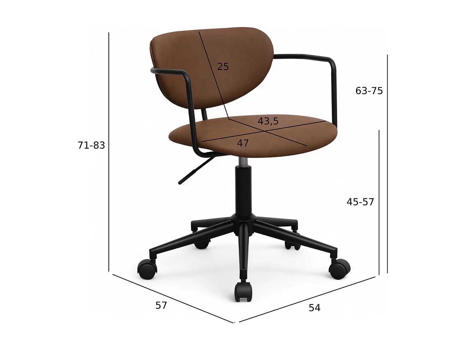 Bürostuhl höhenverstellbar Lido - Kunstleder & Metall - Dunkelbraun