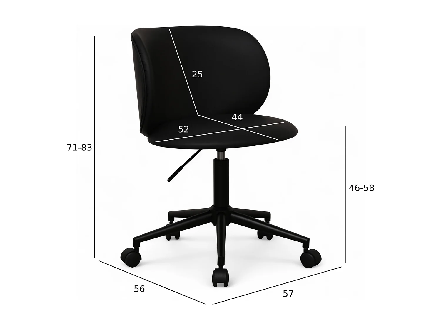 Bürostuhl höhenverstellbar Bobo - Kunstleder & Metall - Schwarz