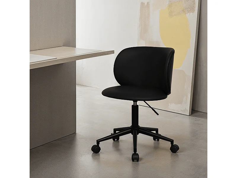 Bürostuhl höhenverstellbar Bobo - Kunstleder & Metall - Schwarz