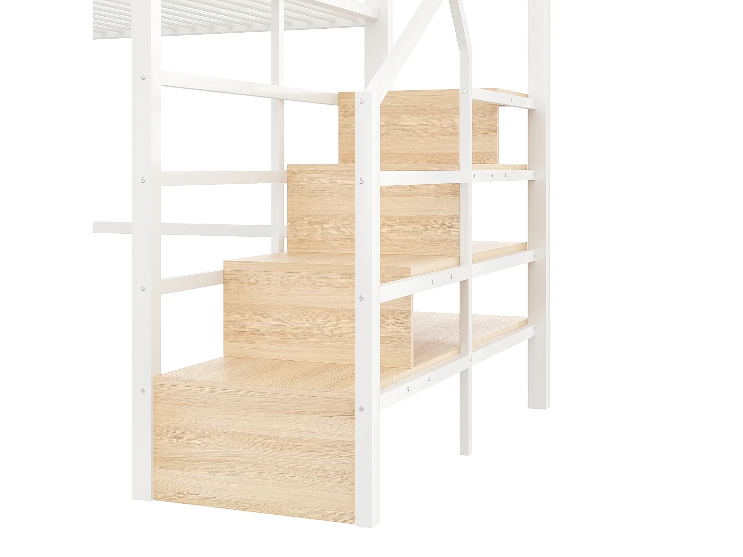 Lit mezzanine 140 x 200 cm - Structure en fer - Éclairage LED - Escalier - Blanc (matelas non inclus)