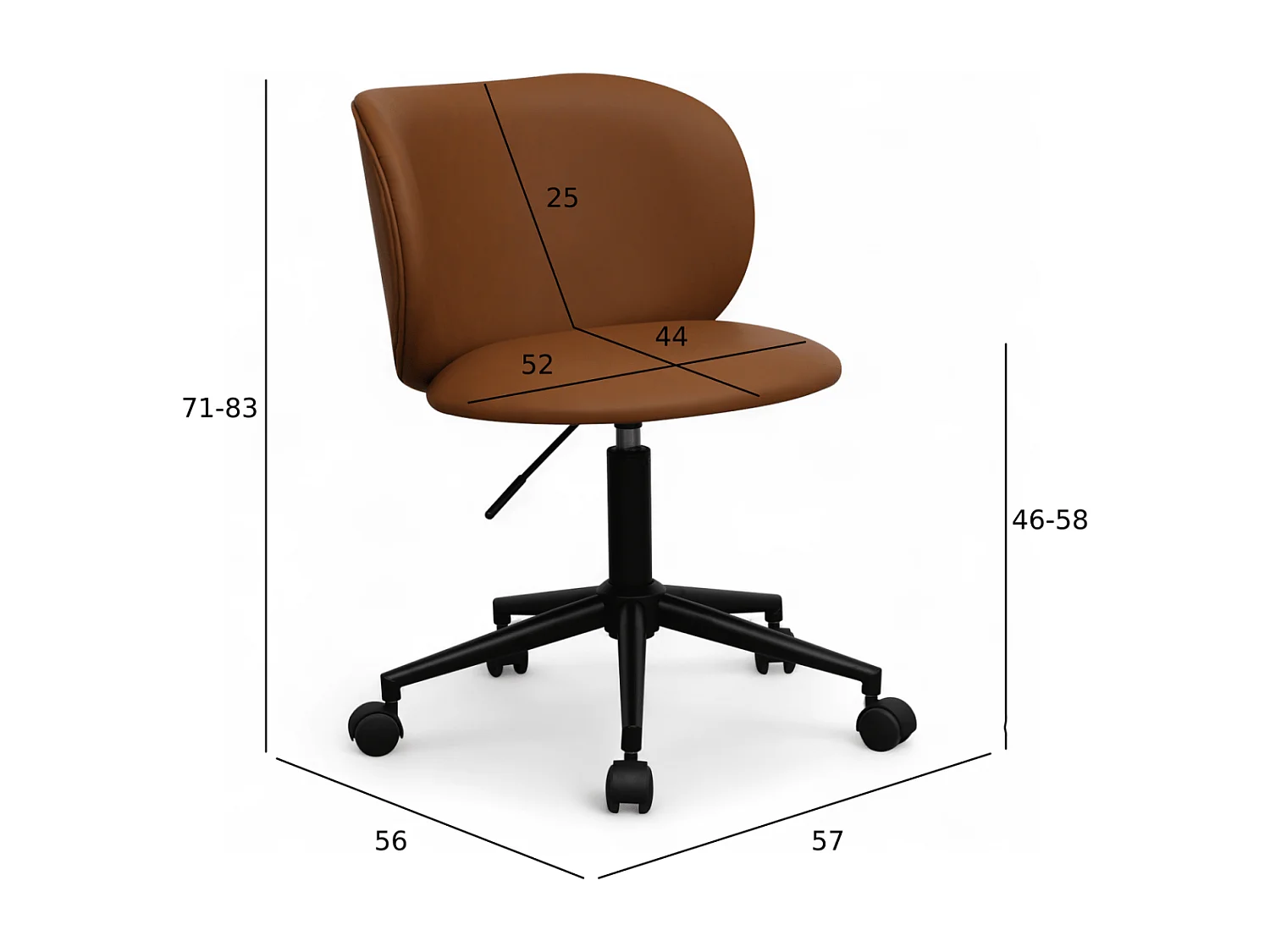 Bürostuhl höhenverstellbar Bobo - Kunstleder & Metall - Cognacbraun
