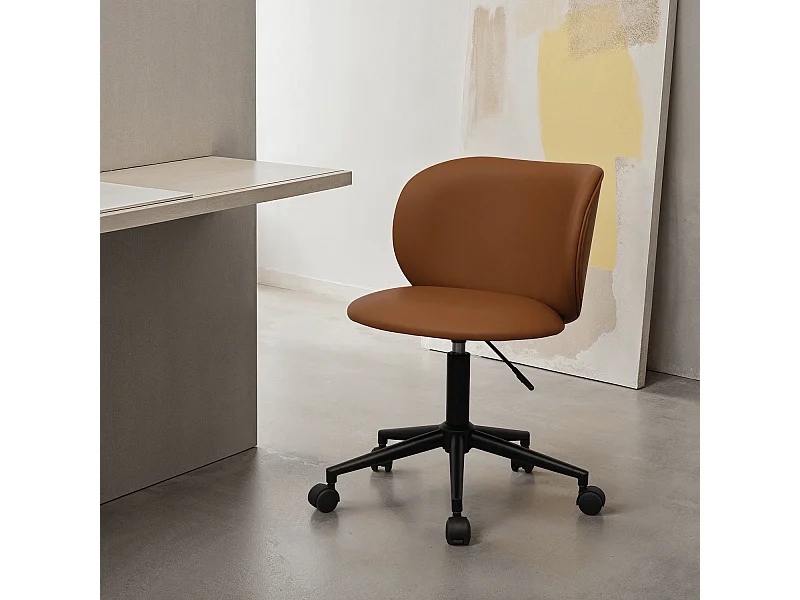 Bürostuhl höhenverstellbar Bobo - Kunstleder & Metall - Cognacbraun