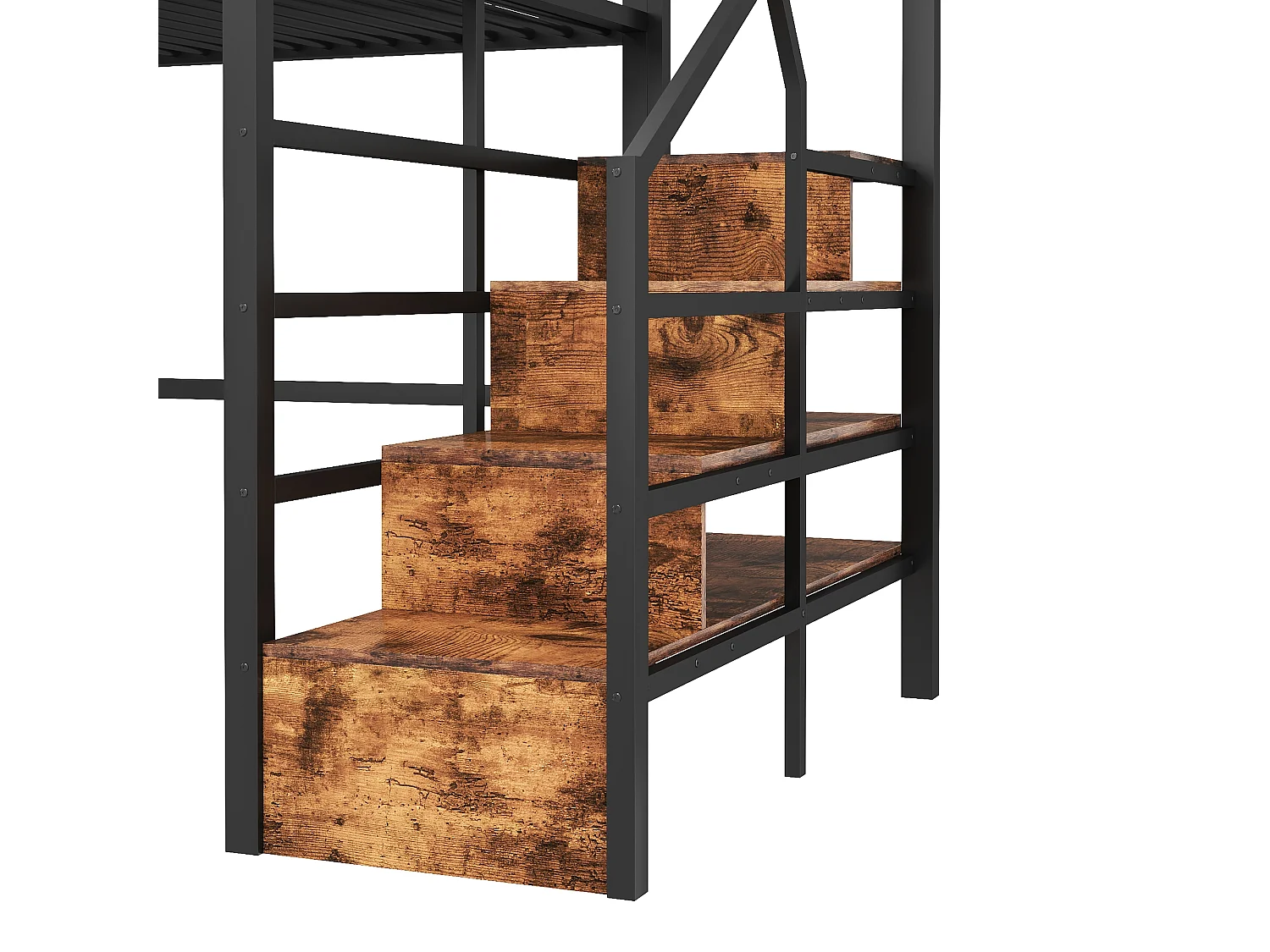 Lit mezzanine 140 x 200 cm - Structure en fer - Éclairage LED - Escalier - Noir (matelas non inclus)