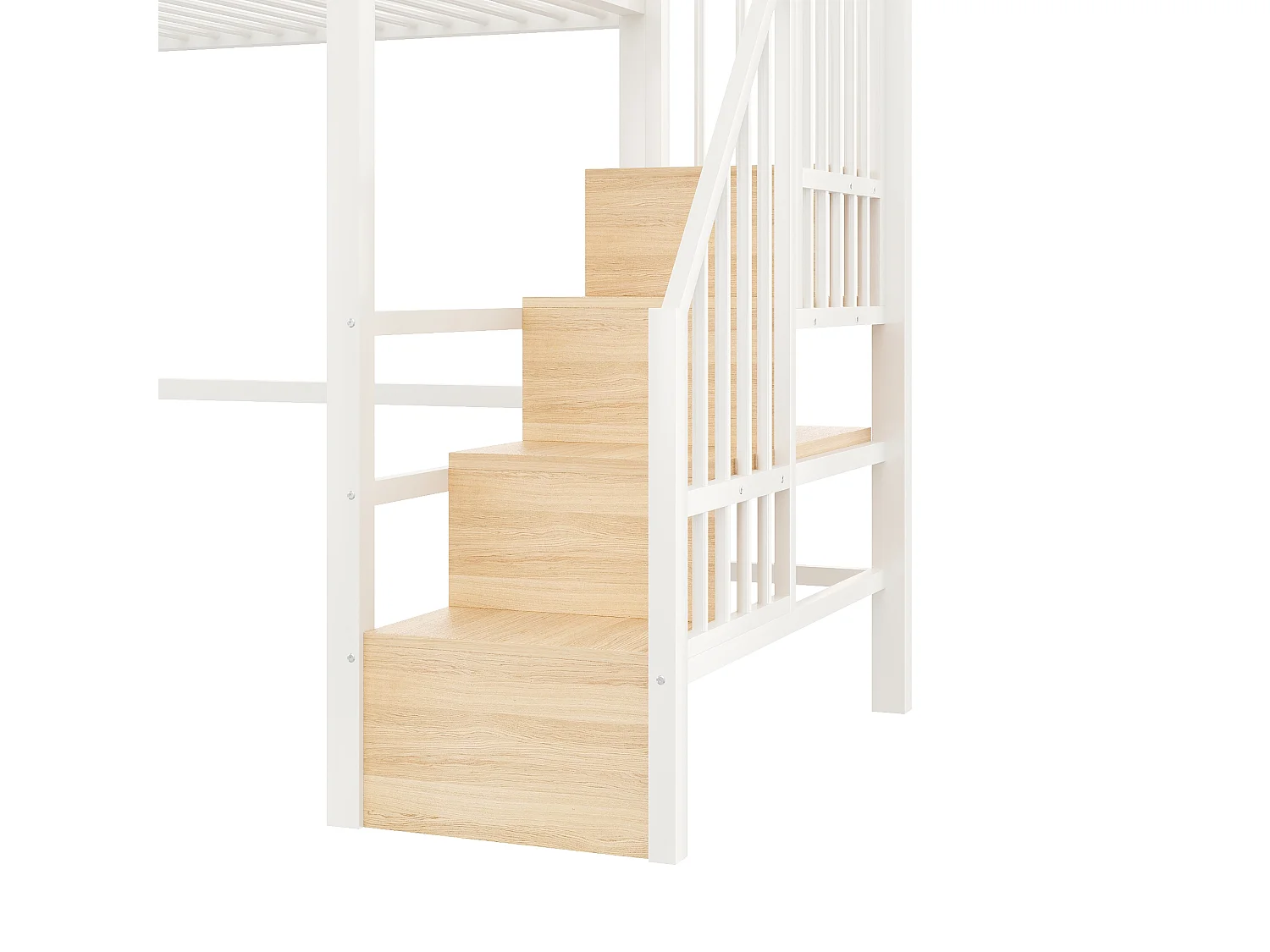 Lit mezzanine 90 x 200 cm - Structure en fer - Éclairage LED - Escalier - Blanc (matelas non inclus)