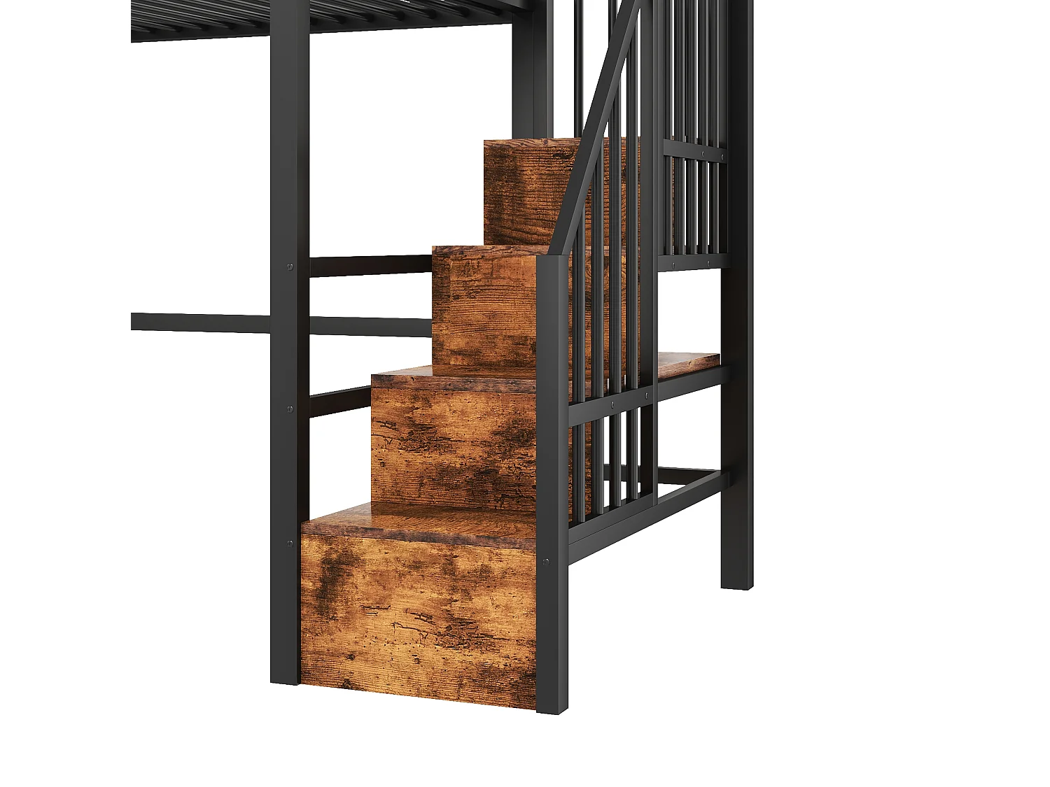 Lit mezzanine 90 x 200 cm - Structure en fer - Éclairage LED - Escalier - Noir (matelas non inclus)