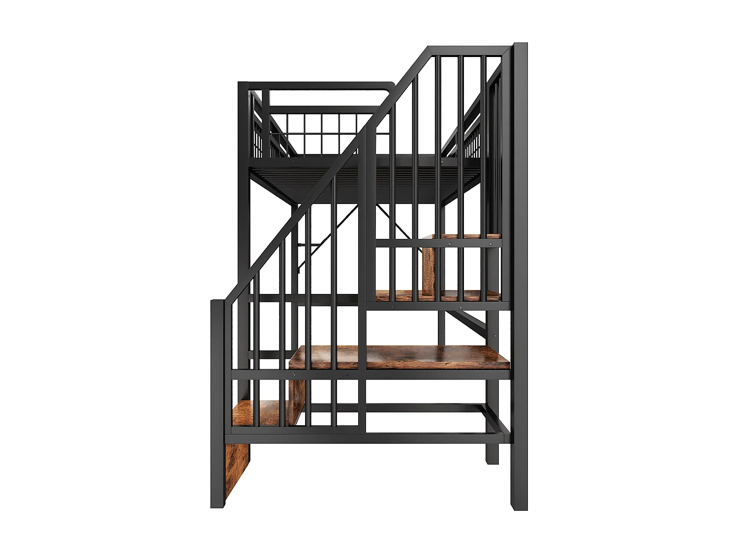 Lit mezzanine 90 x 200 cm - Structure en fer - Éclairage LED - Escalier - Noir (matelas non inclus)