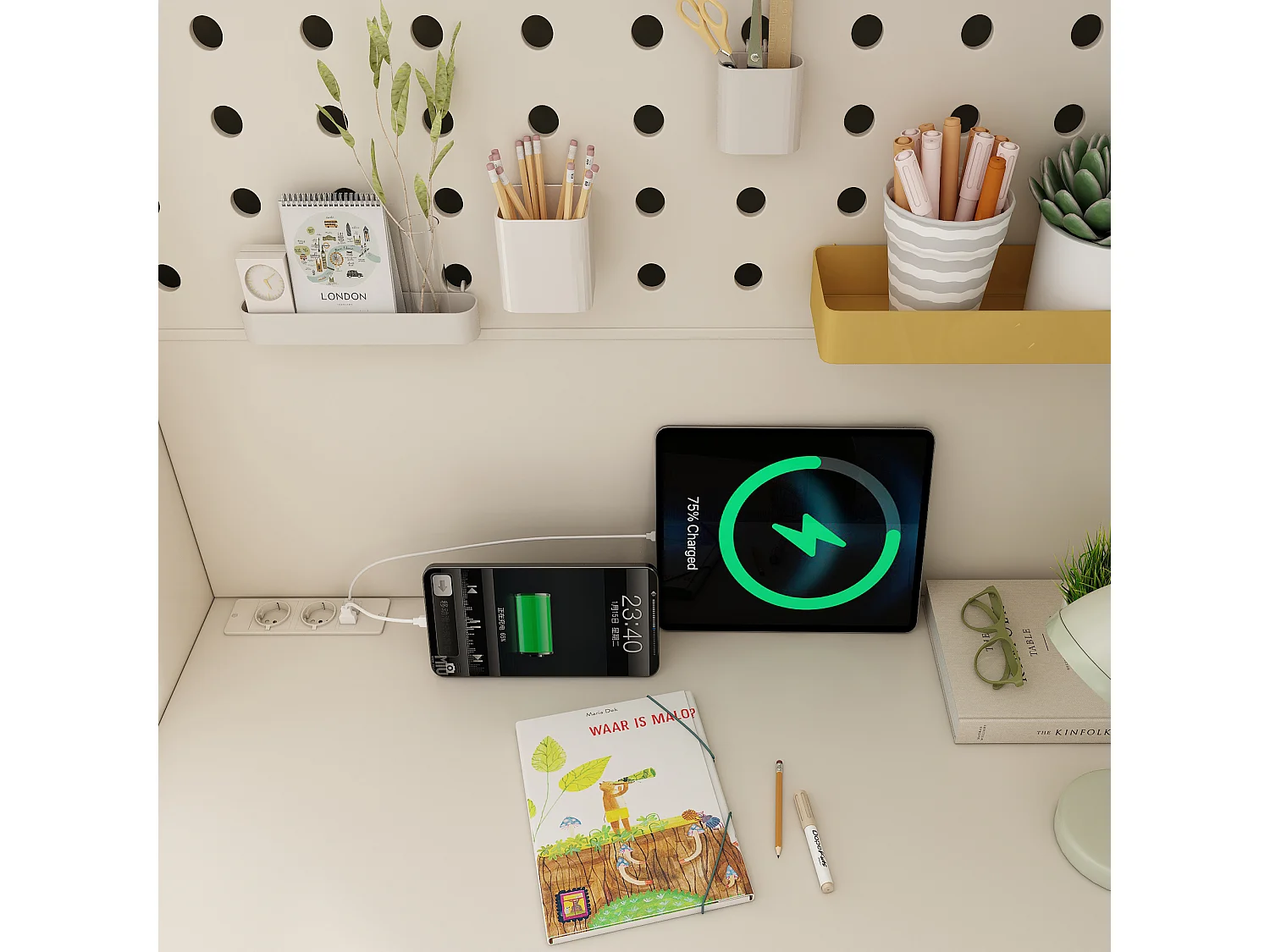 Hochbett 90x200 cm - Leiter mit Stauraum - mit Schreibtisch, Schrank und offenen Regalen - mit USB-Schnittstelle - Weiß​ (ohne Matratze)