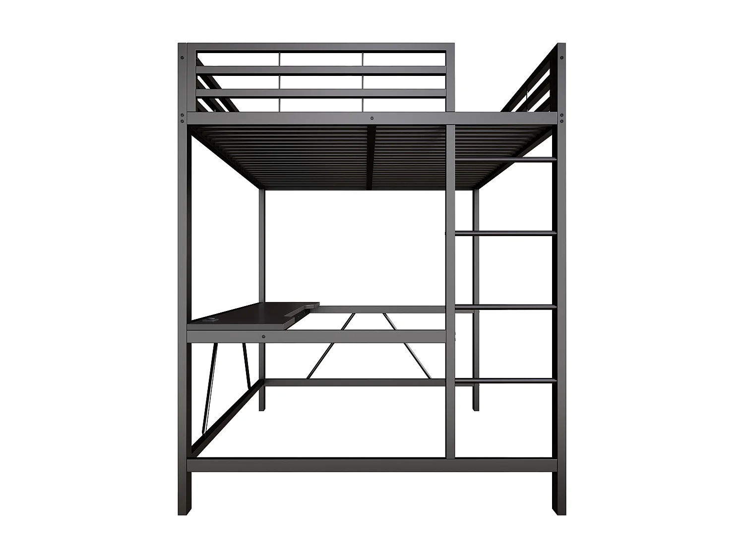 Metall-Hochbett 140x200cm - mit Schreibtisch - mit LED-Beleuchtung und USB-Ladeanschluss - Schwarz​ (ohne Matratze)