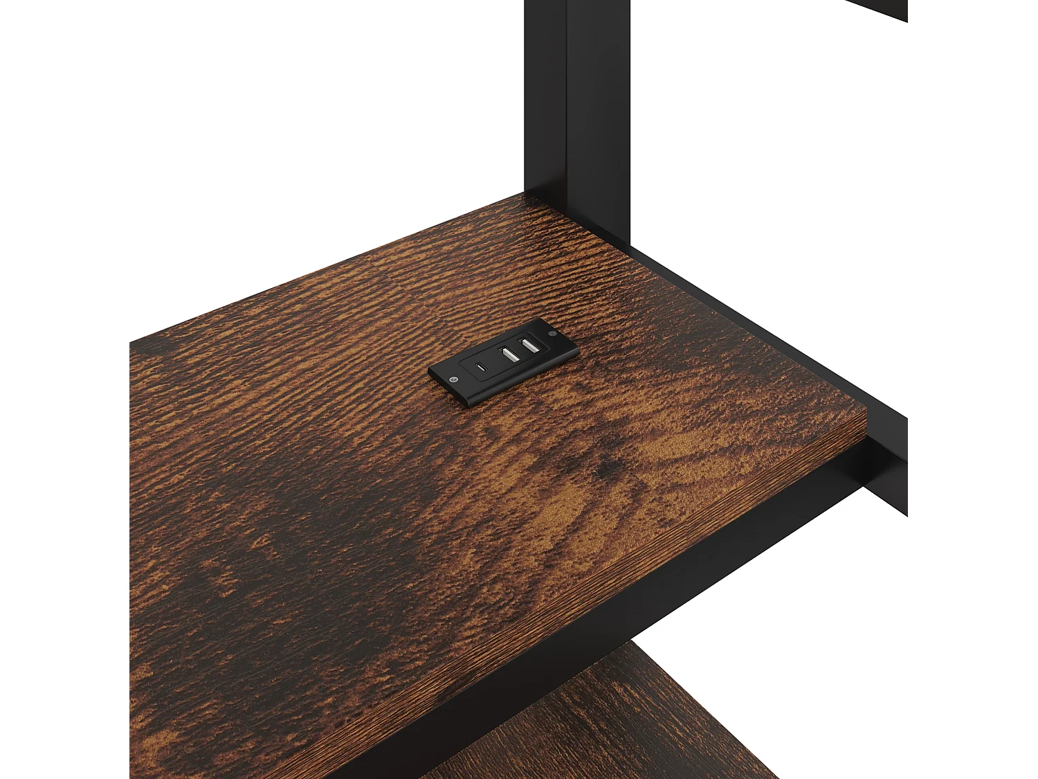 Letto soppalcato 140x200 cm - con ripiani di riporre e scrivania - luce LED - dotato di 2 porte USB + 1 porta Type-C - nero​ (materasso non incluso)