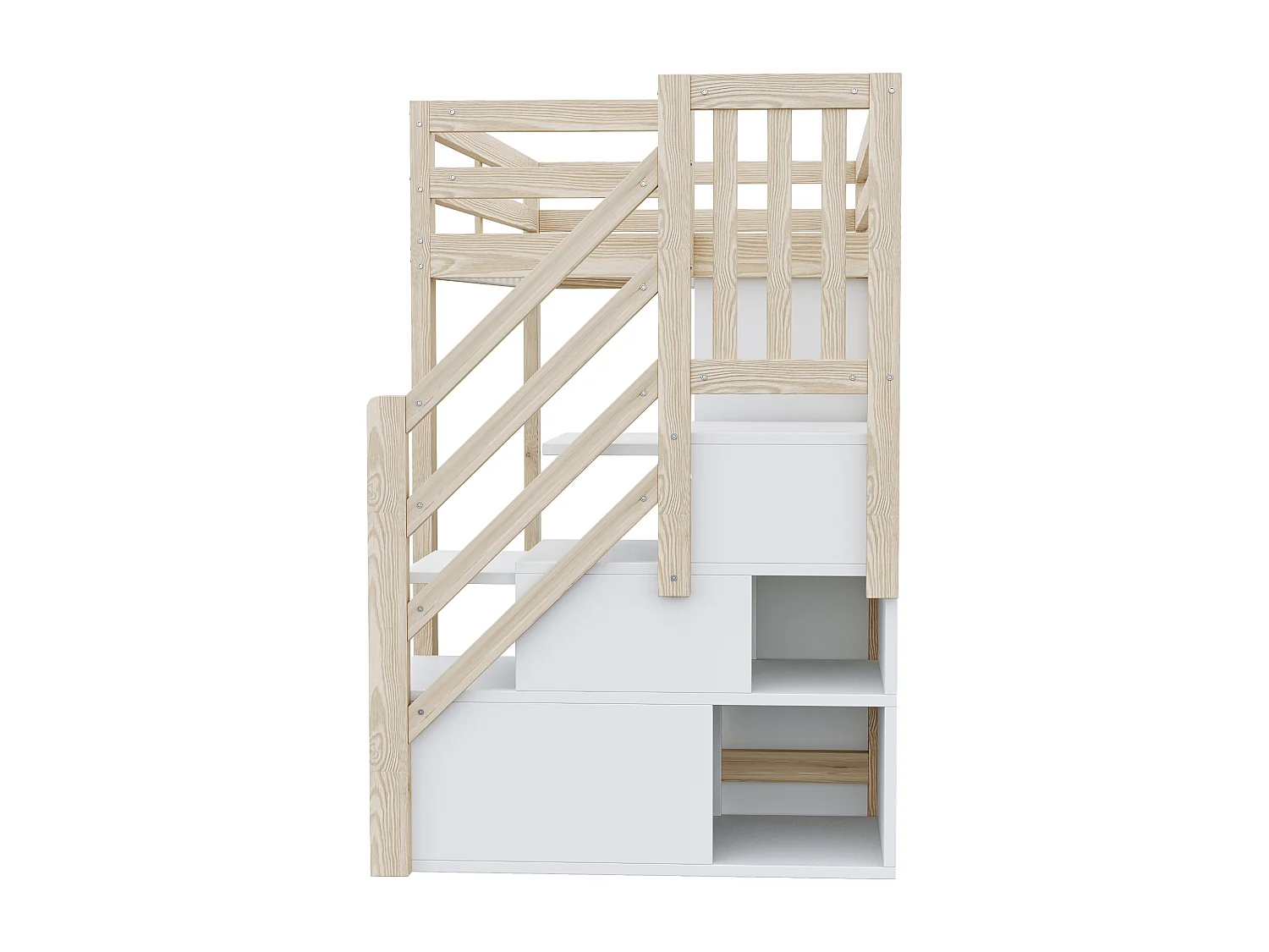 Hochbett 90x200 cm - mit Staufächern - mit Schrank - mit LED-Beleuchtung - mit Sicherheitsleiter - natur