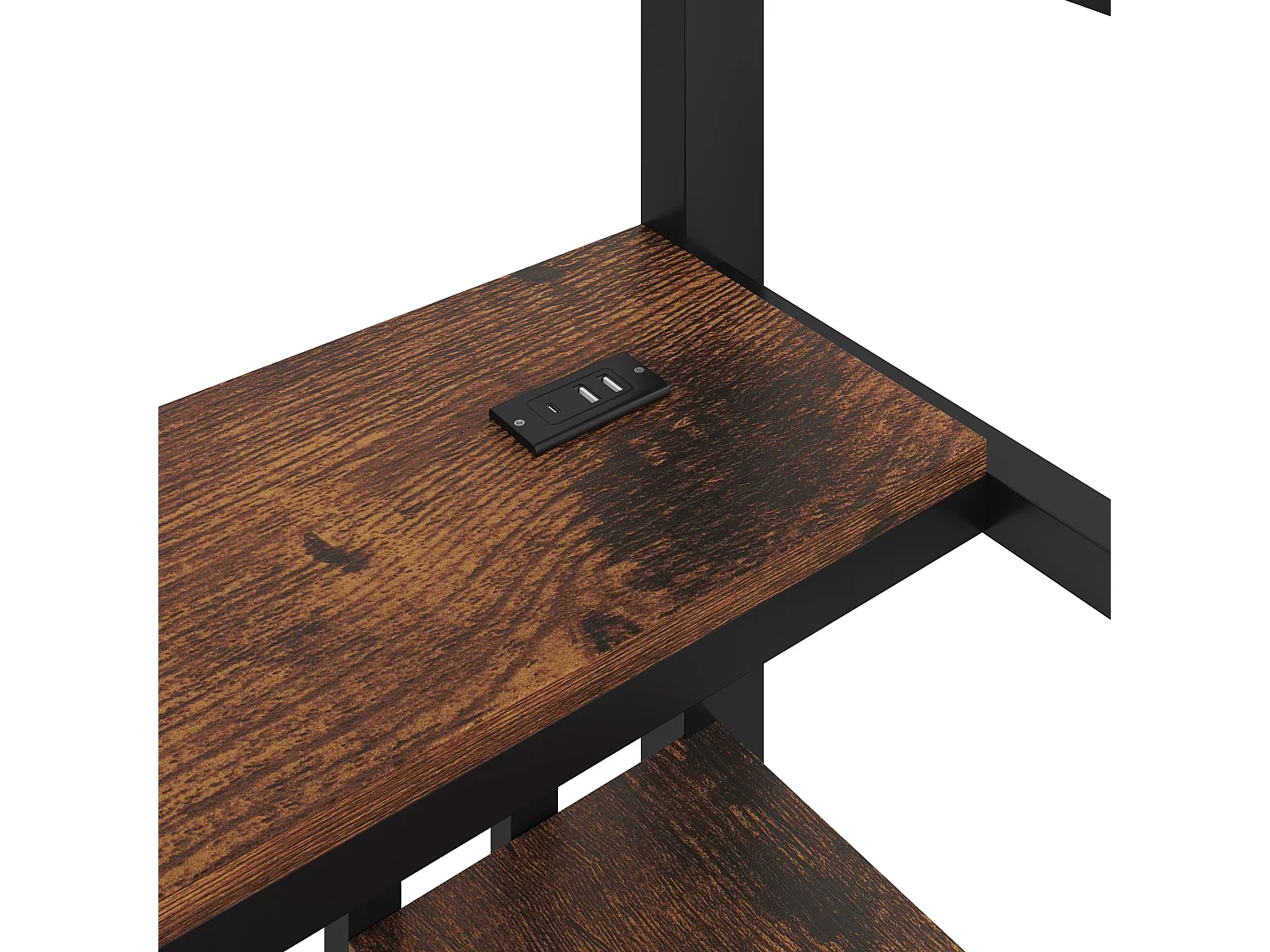 Letto soppalcato 90x200 cm - con ripiani di riporre e scrivania - luce LED - dotato di 2 porte USB + 1 porta Type-C - nero​ (materasso non incluso)