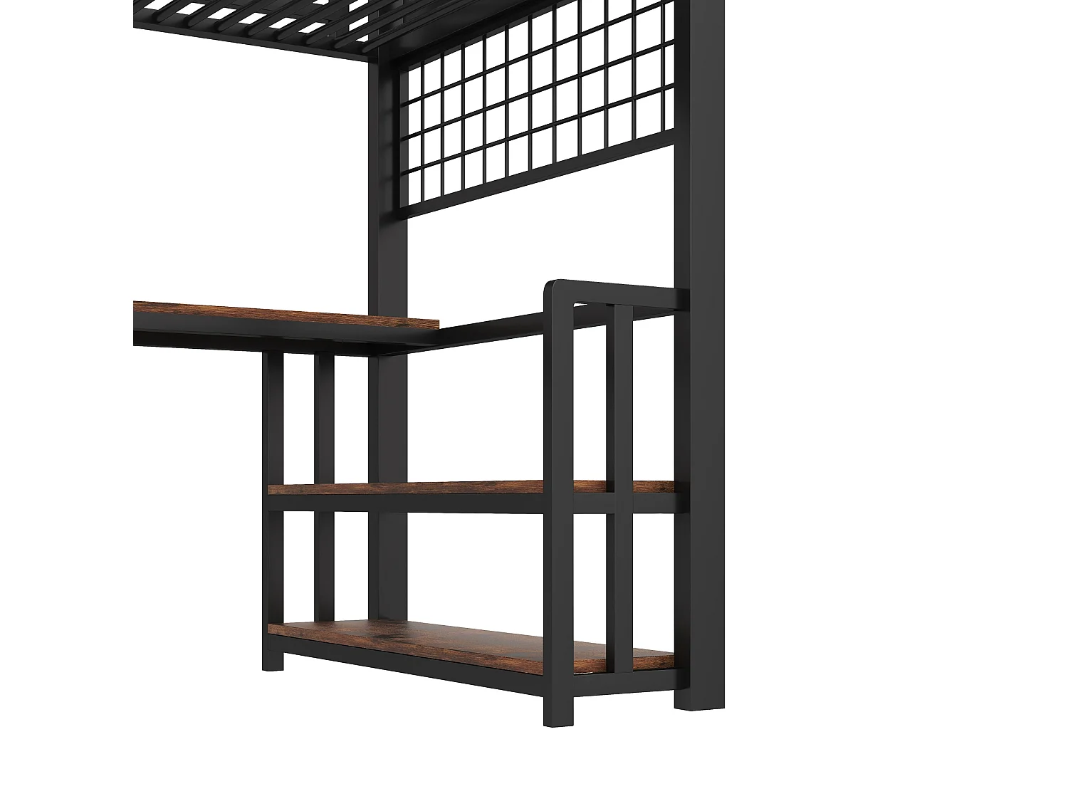 Letto soppalcato 90x200 cm - con ripiani di riporre e scrivania - luce LED - dotato di 2 porte USB + 1 porta Type-C - nero​ (materasso non incluso)