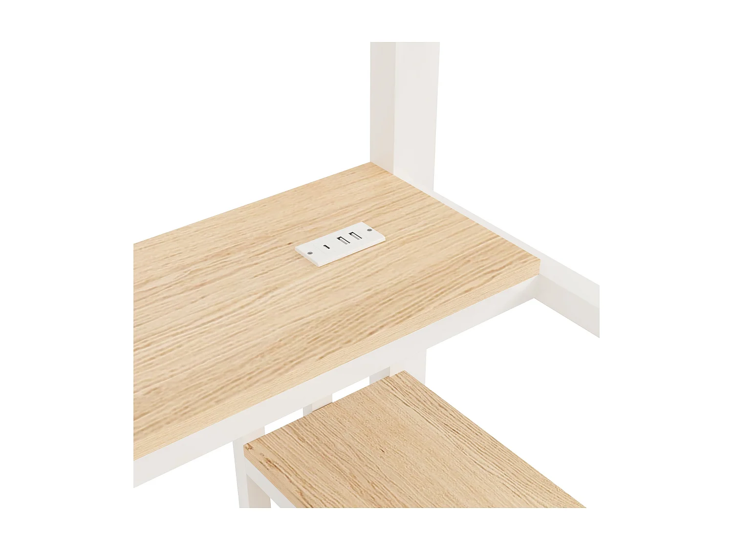 Letto soppalcato 90x200 cm - con ripiani di riporre e scrivania - luce LED - dotato di 2 porte USB + 1 porta Type-C - bianco​ (materasso non incluso)