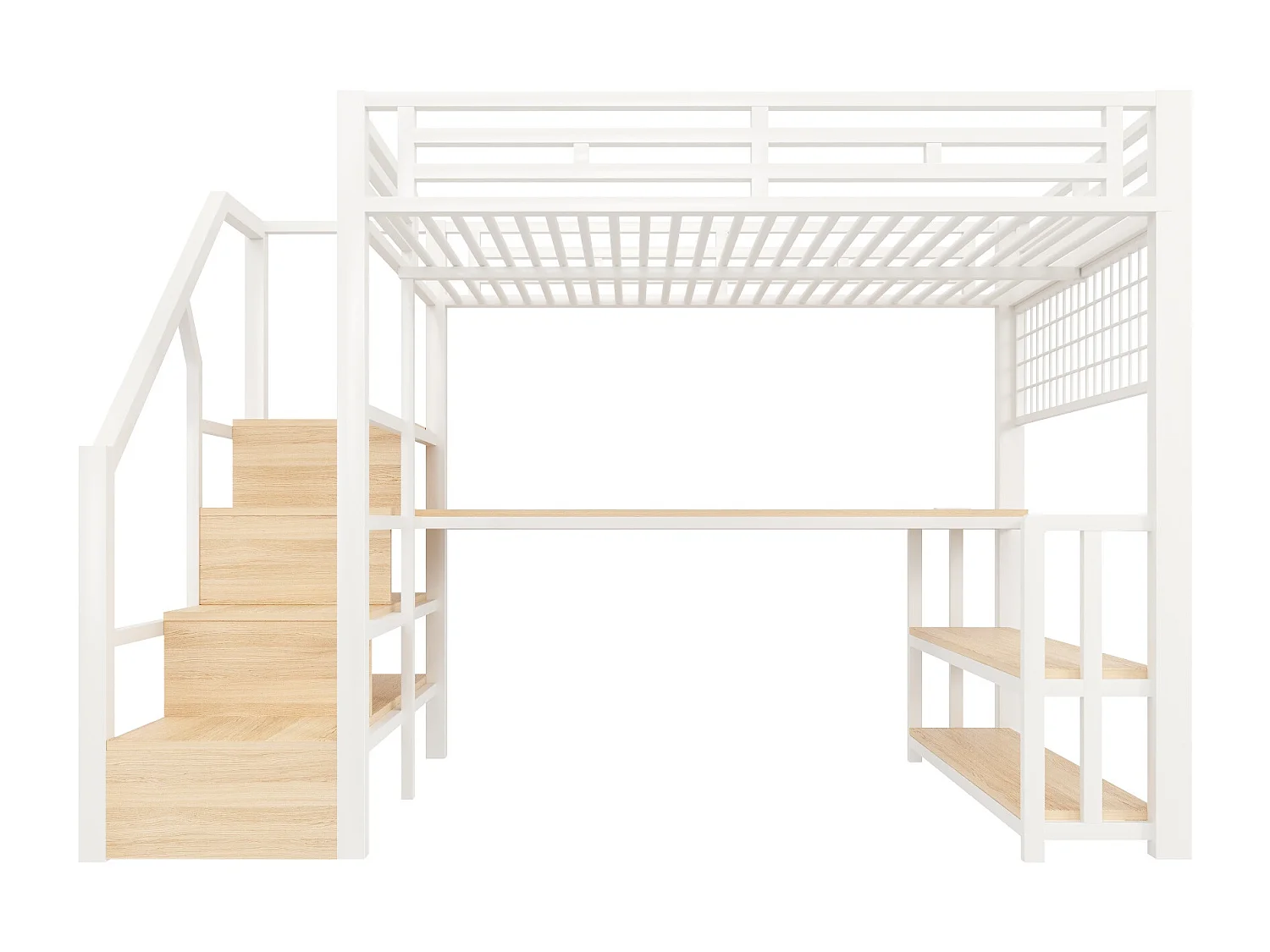 Letto soppalcato 140x200 cm - con ripiani di riporre e scrivania - luce LED - dotato di 2 porte USB + 1 porta Type-C - bianco​ (materasso non incluso)