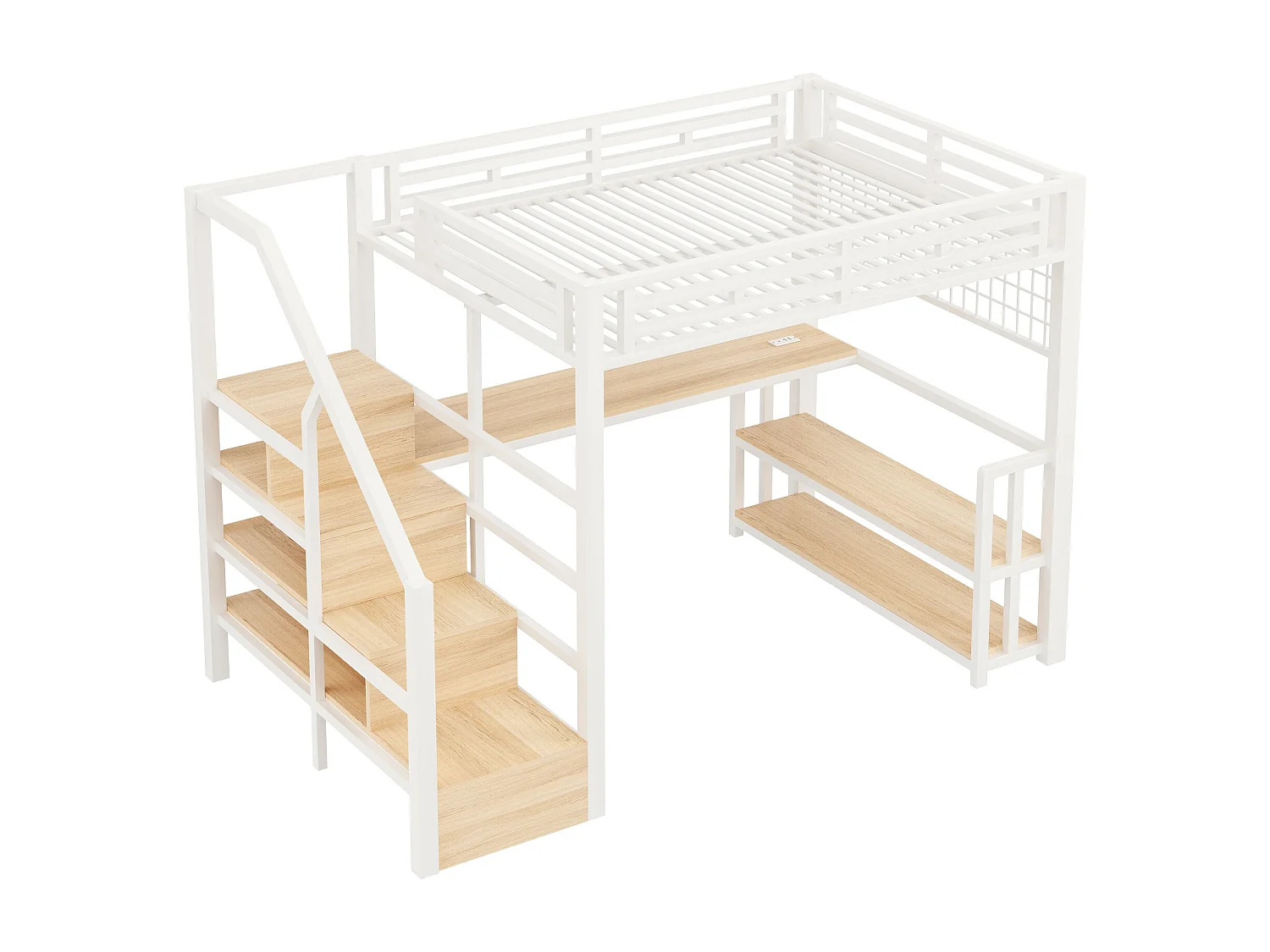 Letto soppalcato 140x200 cm - con ripiani di riporre e scrivania - luce LED - dotato di 2 porte USB + 1 porta Type-C - bianco​ (materasso non incluso)