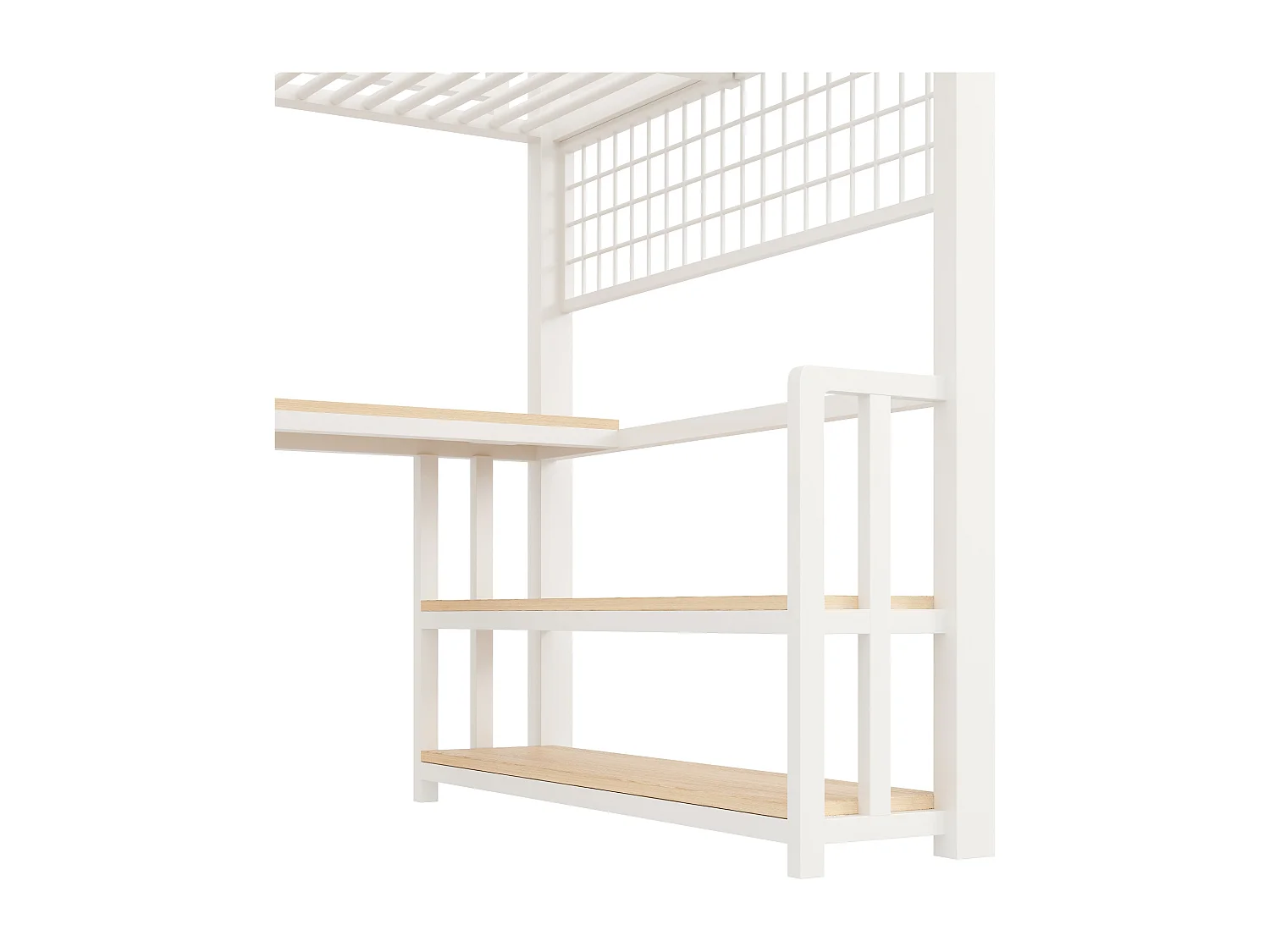 Letto soppalcato 140x200 cm - con ripiani di riporre e scrivania - luce LED - dotato di 2 porte USB + 1 porta Type-C - bianco​ (materasso non incluso)