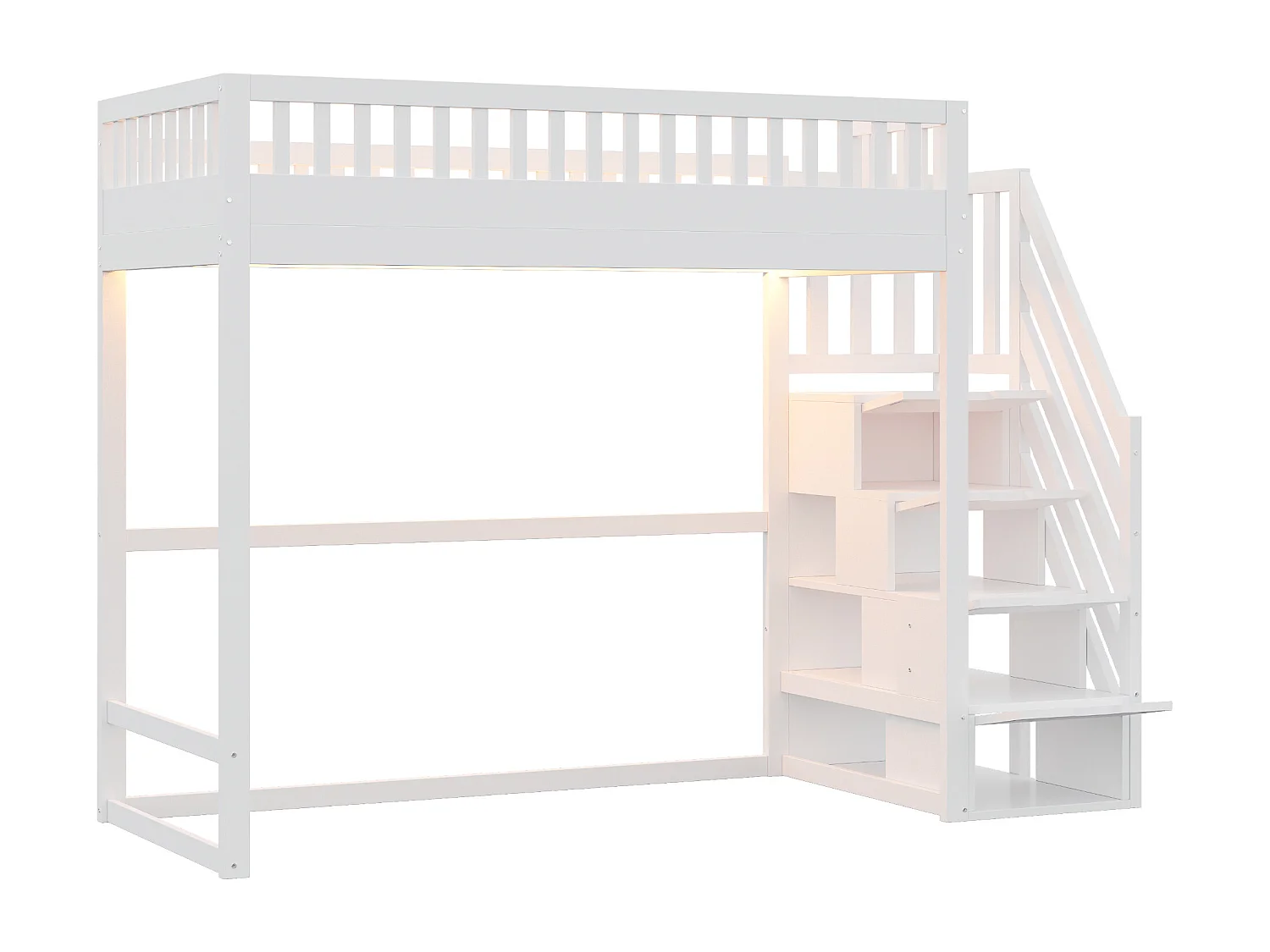 Hochbett 90x200 cm - mit Sicherheitsleiter - mit Sicherheitsgittern - mit LED-Beleuchtung - weiß​ (Matratze nicht inbegriffen)