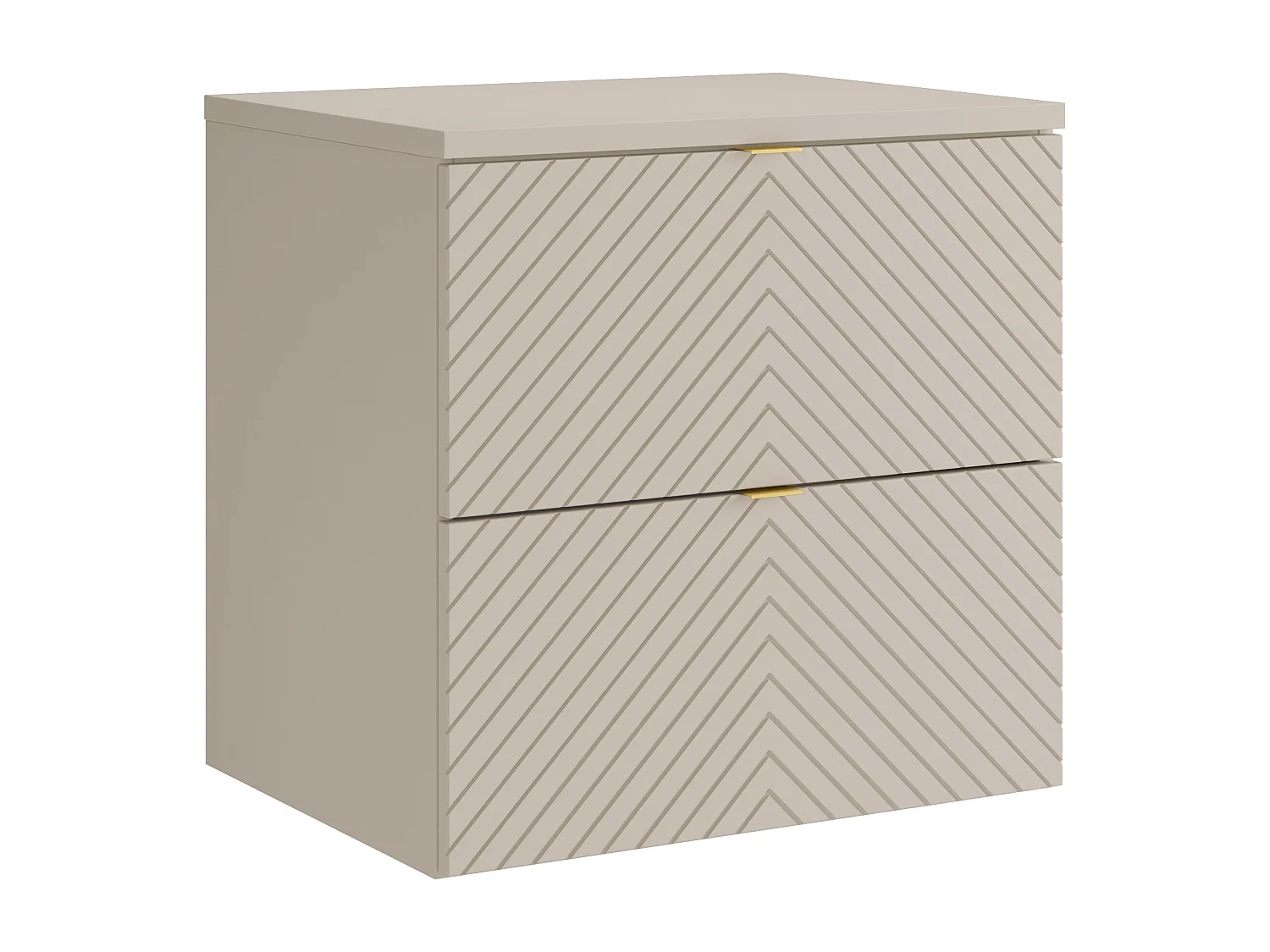 Meuble sous vasque suspendu en chevrons avec planche - Beige - 60 cm - DORIONI