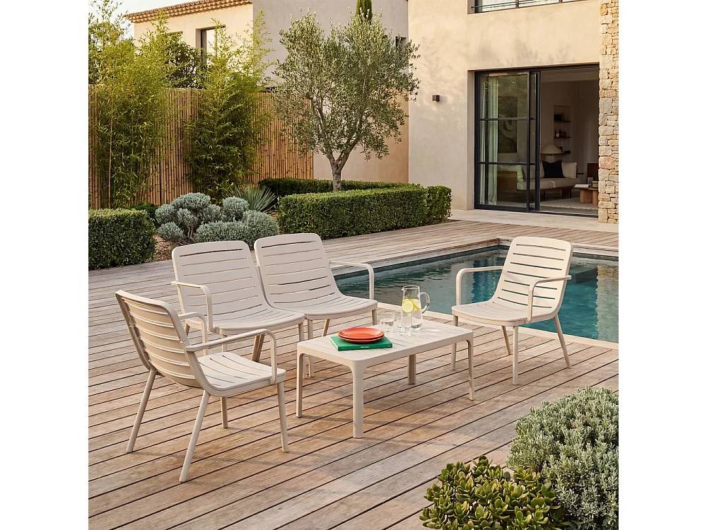 Moro - Salon de jardin 4 places en résine - Beige