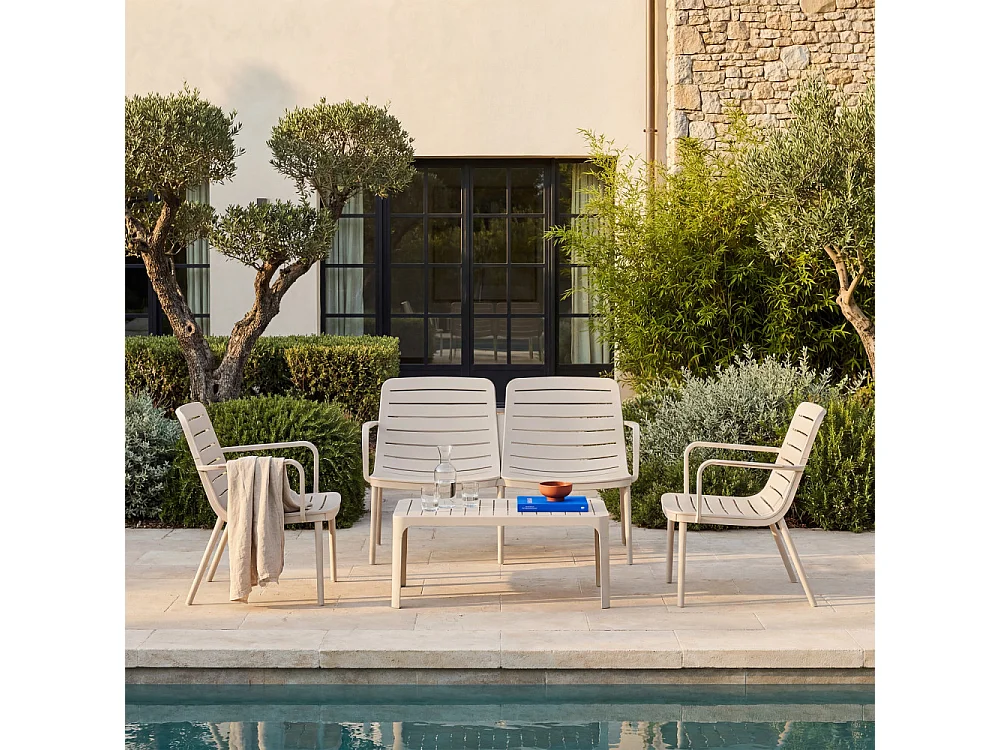 Moro - Salon de jardin 4 places en résine - Beige